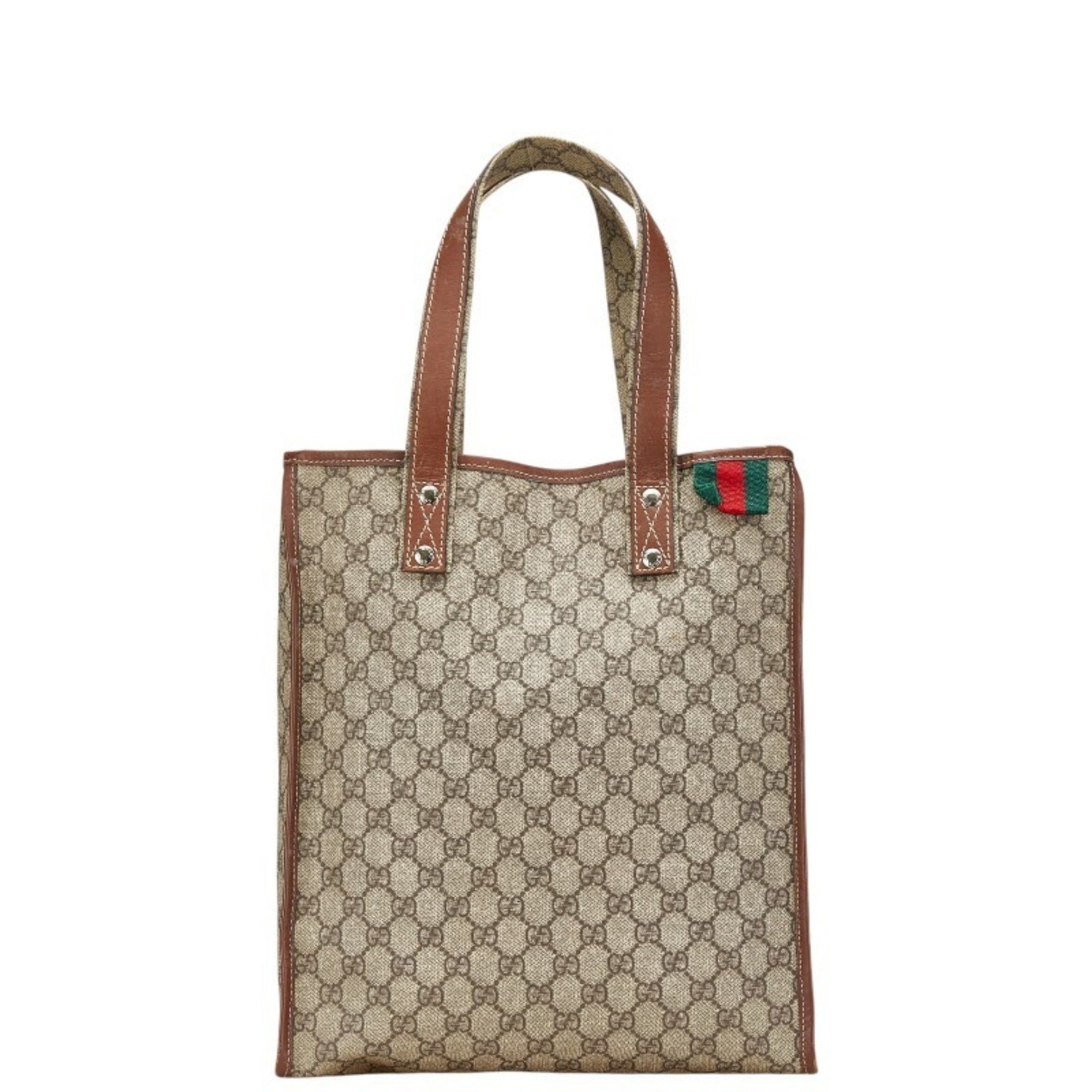 Gucci GG Supreme Sherry Tote Bag Beige Brown Leather