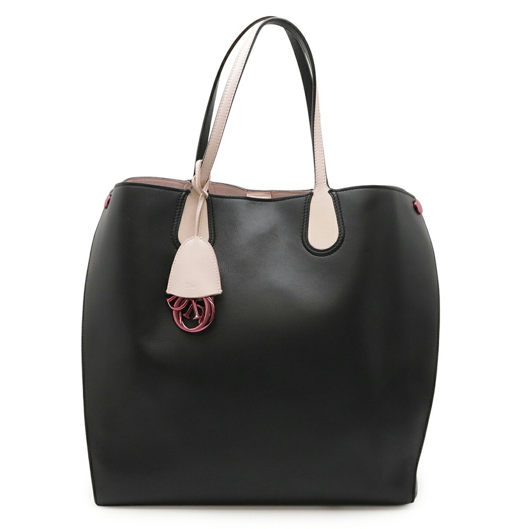 Christian Dior Addict Tote Shoulder Bag Leather Black Pink