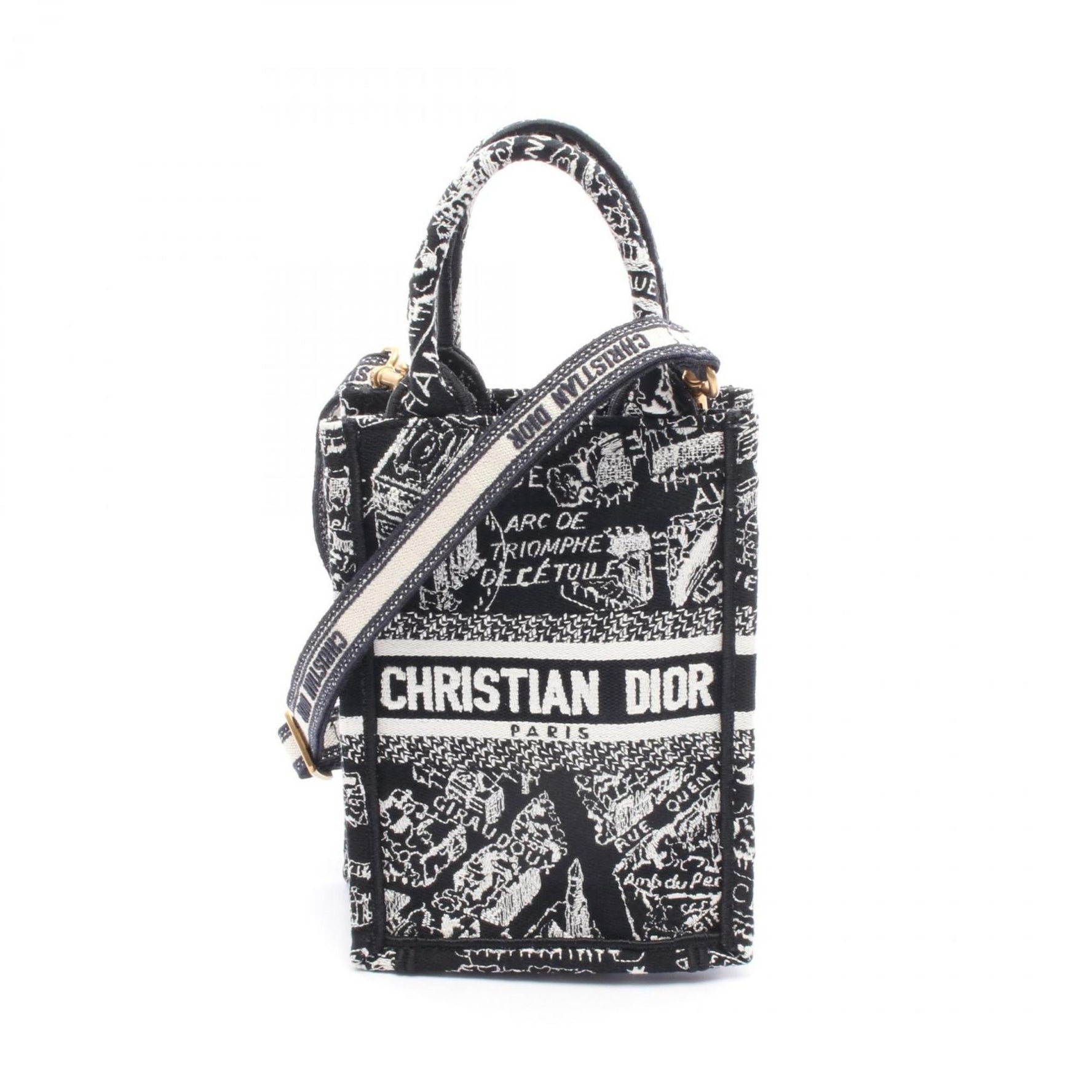 Christian Dior Dior BO TOTE Book Tote Mini Phone Bag Handbag Canvas Black White