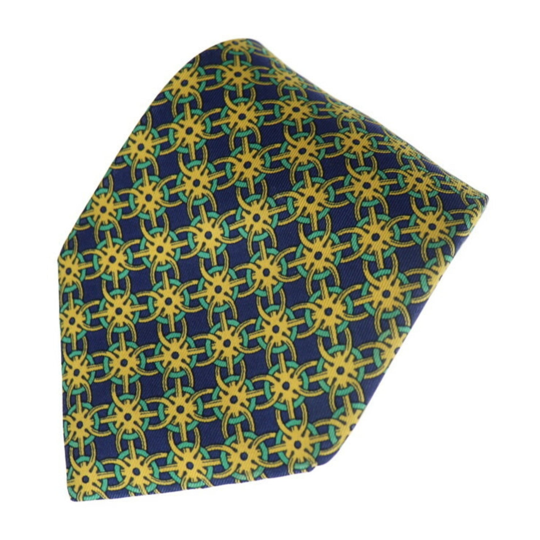 HERMES Hermès Tie 801 MA Silk Necktie Navy Yellow Green