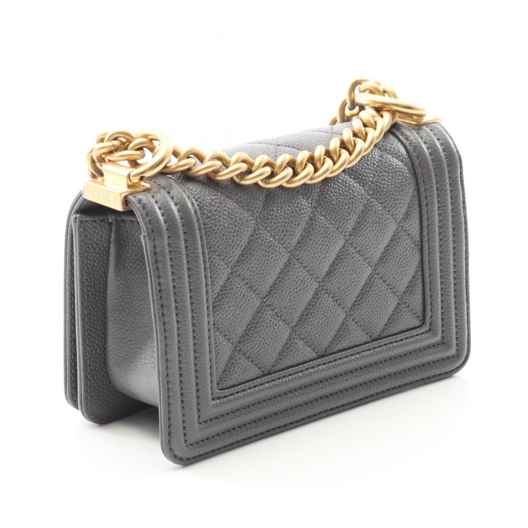 CHANEL Boy Chanel Mini Matelasse Shoulder Bag in Grained Calfskin Caviar, Gray, Women's, A67364