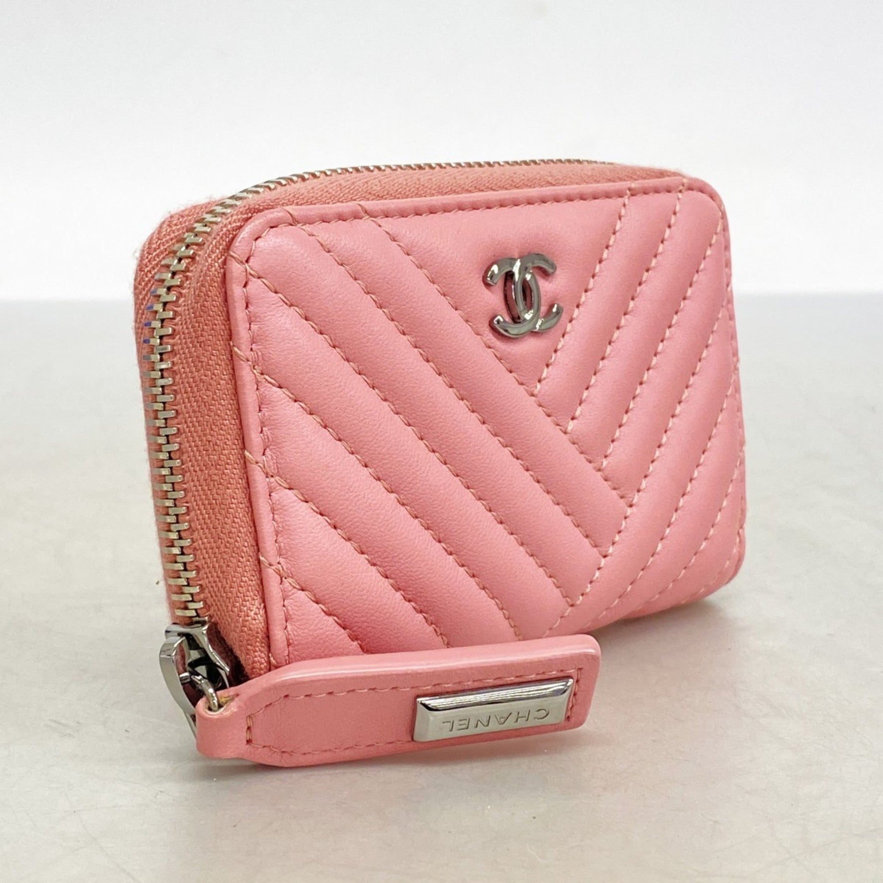 Chanel Wallet/Coin Case, V-Stitch Lambskin, Pink, Women's