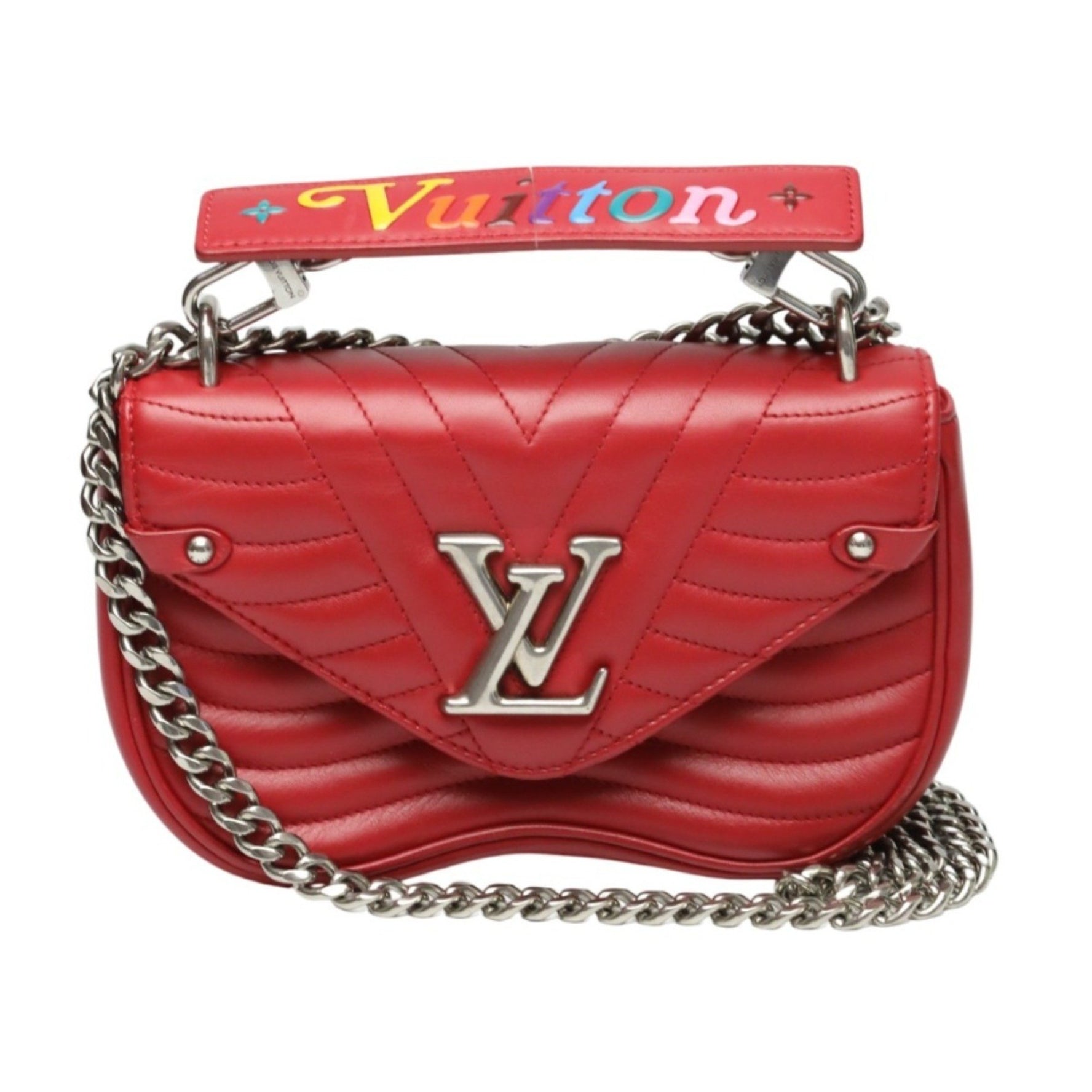 Louis Vuitton New Wave Leather Chain Tote Shoulder Bag Red