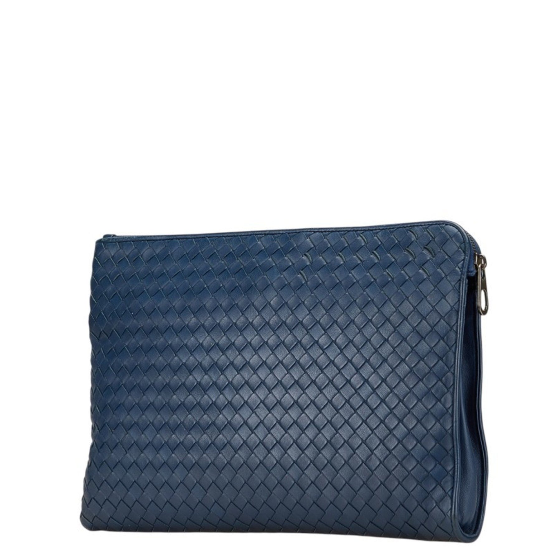 Bottega Veneta Intrecciato Clutch Bag in Navy and Red Leather
