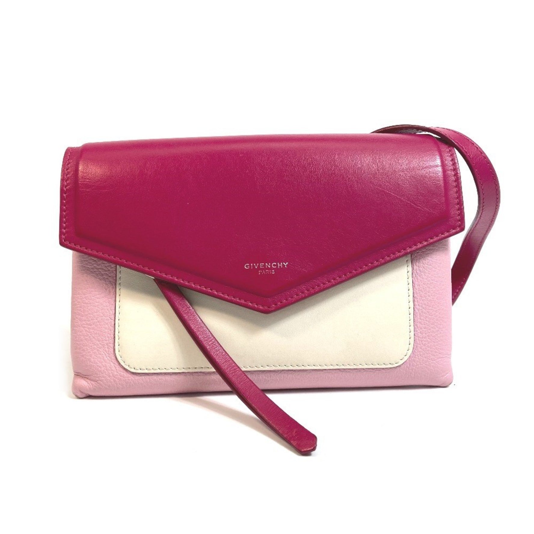 GIVENCHY Flap Duet Pochette Shoulder Bag in Leather, Pink and White