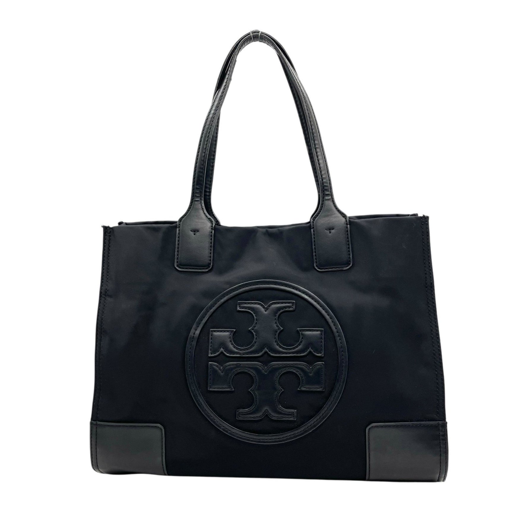 TORY BURCH Era Tote Bag, Black Nylon and Leather with Gold Hardware Logo, Shoulder Strap, Women's, U17