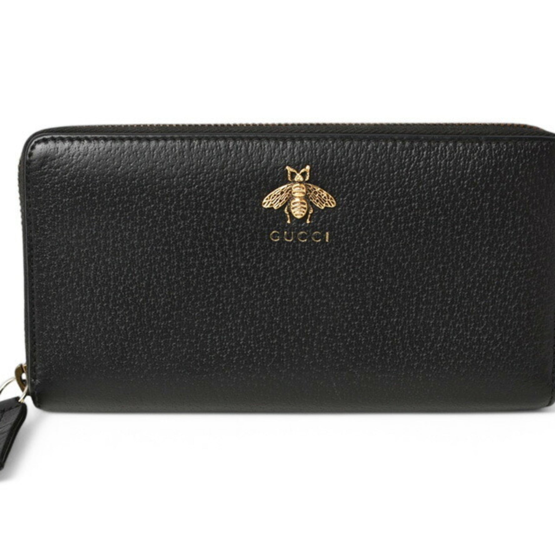 GUCCI Unisex Long Wallet Round Animalier Leather Bee Black