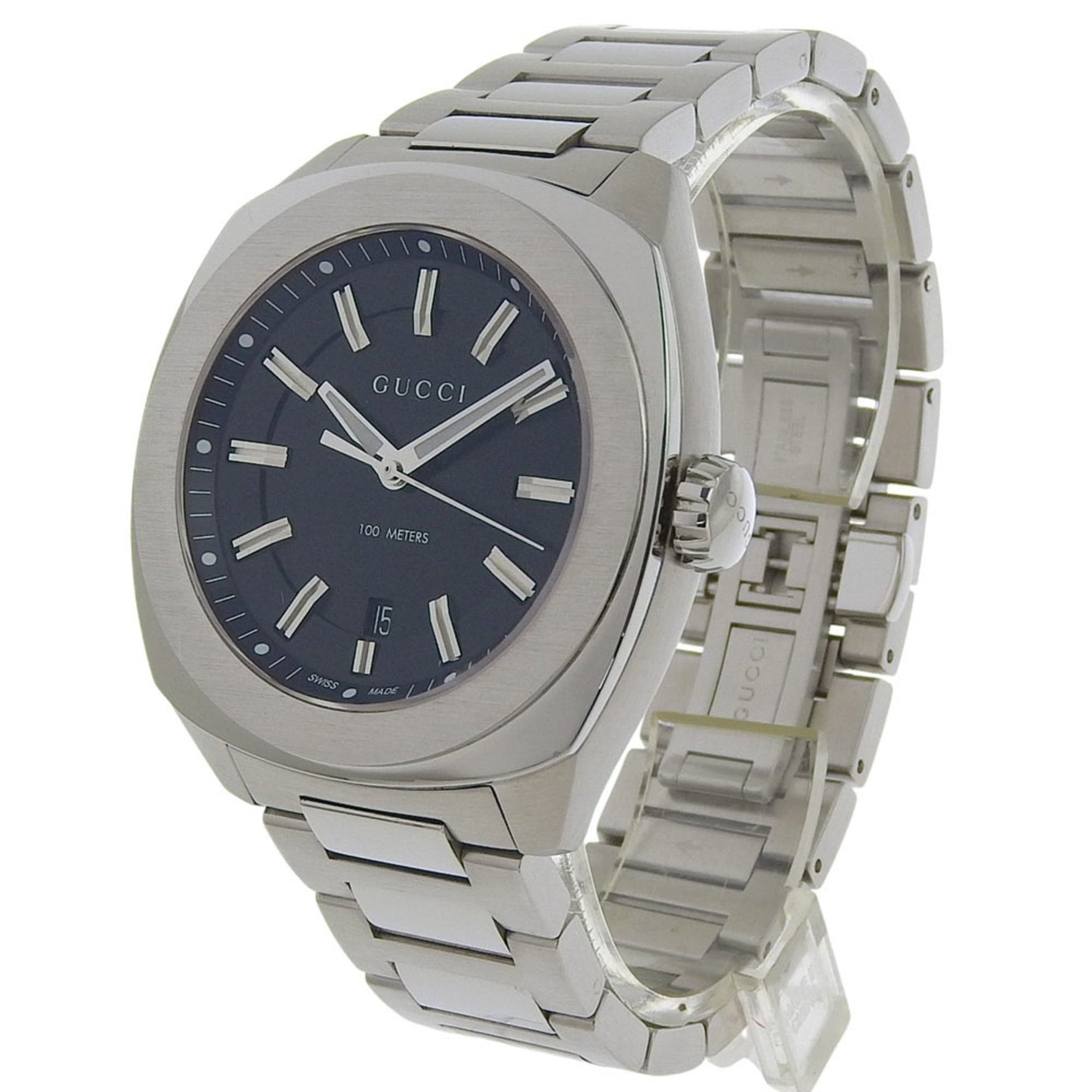 Gucci Date 142 2 Black Dial Stainless Steel Quartz Watch with Battery