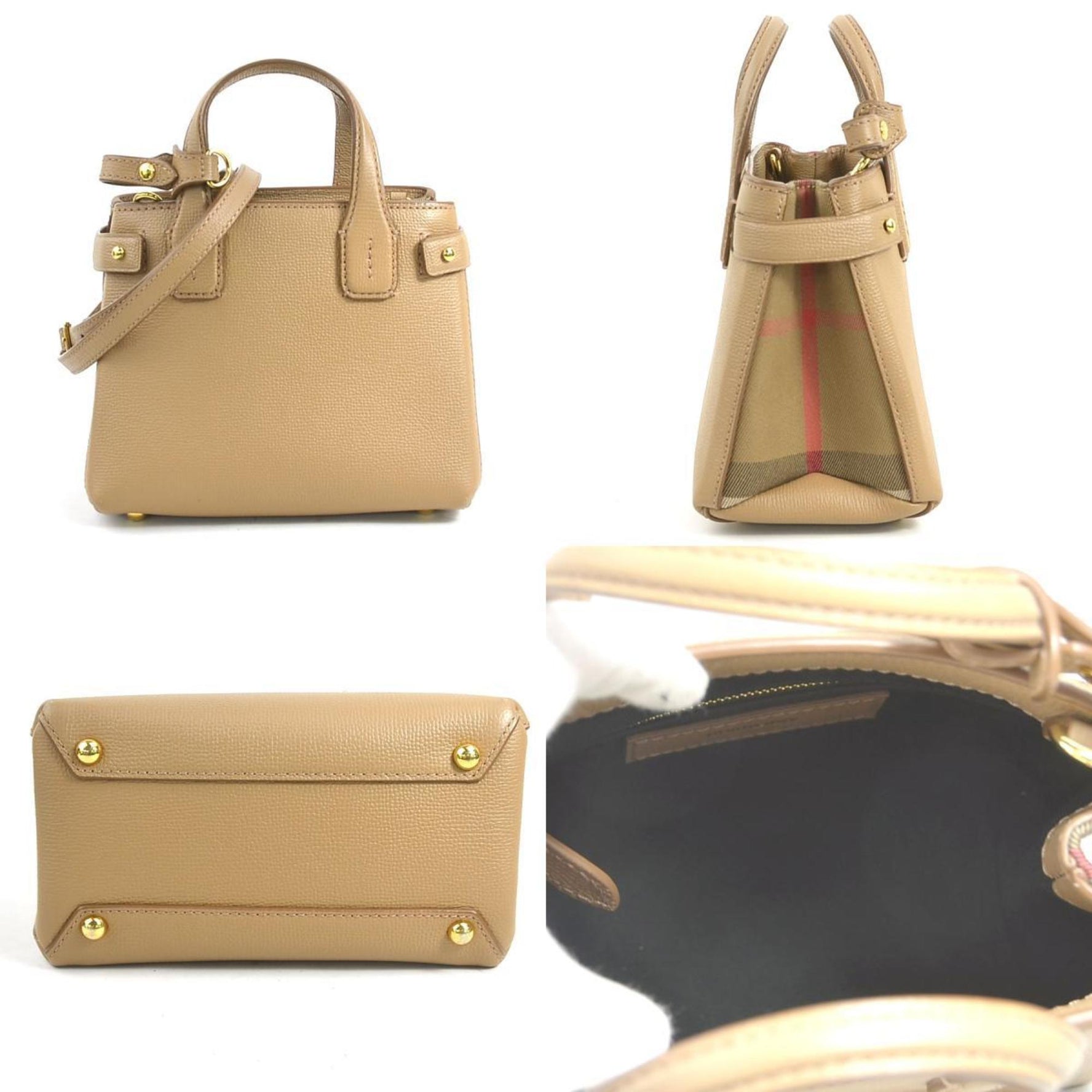 Burberry handbag shoulder bag leather canvas camel ladies h31099g