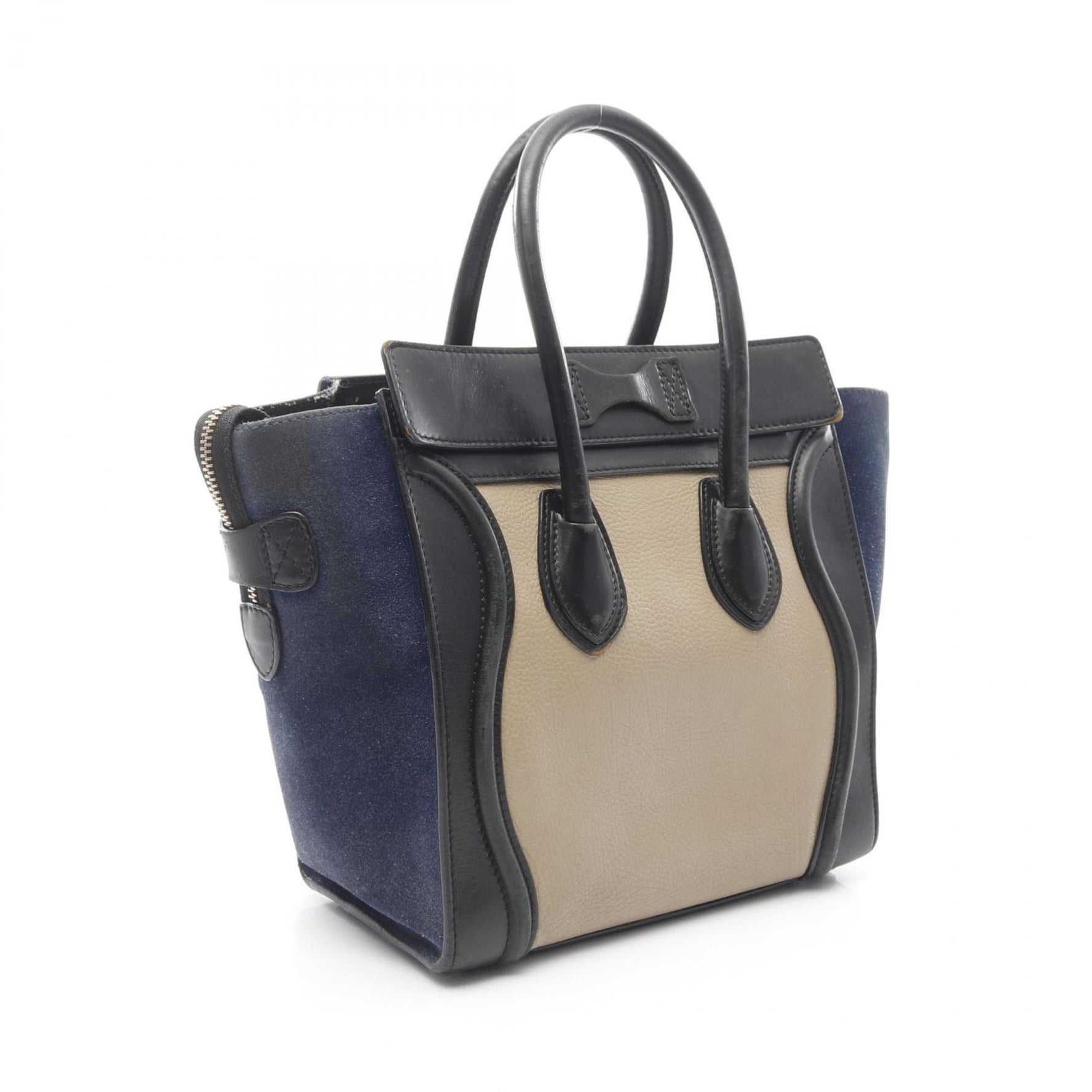 Celine Luggage Micro Shopper Tote Bag, Leather and Suede, Beige, Black, Navy