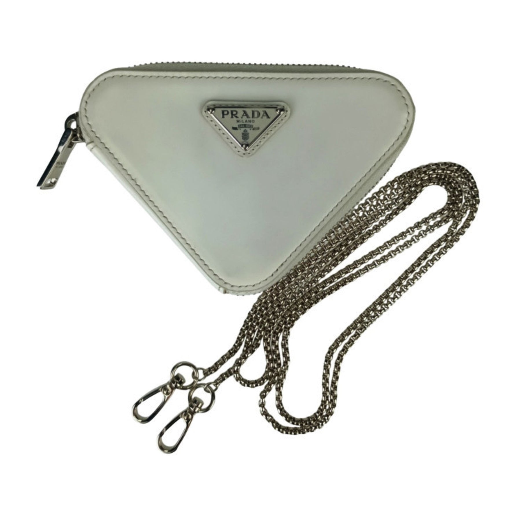 PRADA Triangle Chain Shoulder Bag Leather Plate