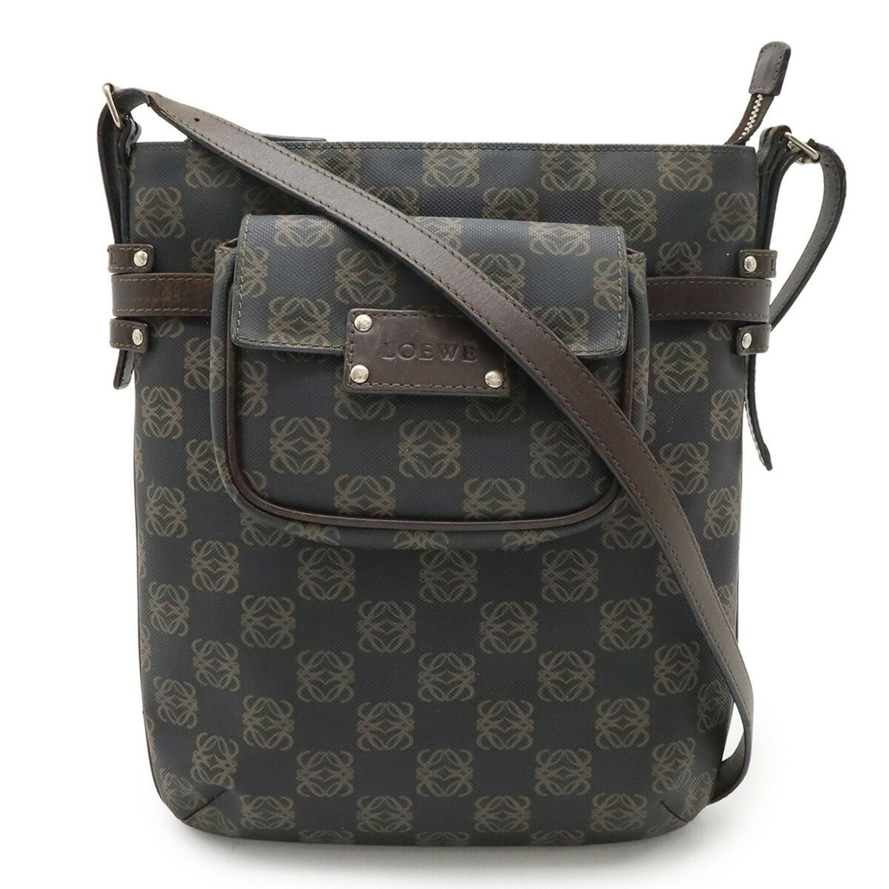 LOEWE Anagram Shoulder Bag in PVC and Leather, Dark Brown