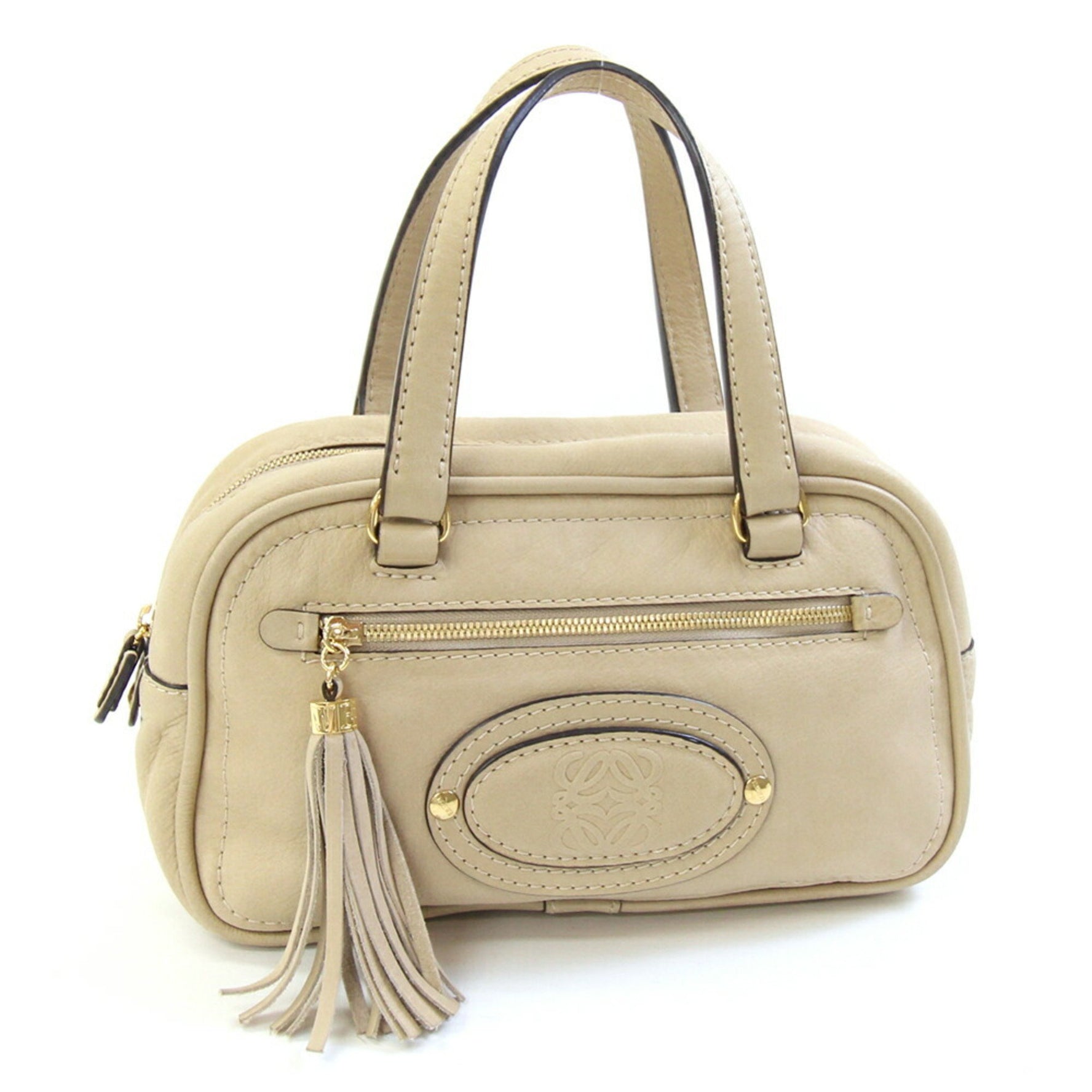LOEWE Handbag Anagram Madrid Light Beige Leather DFS Exclusive Tassel Women's