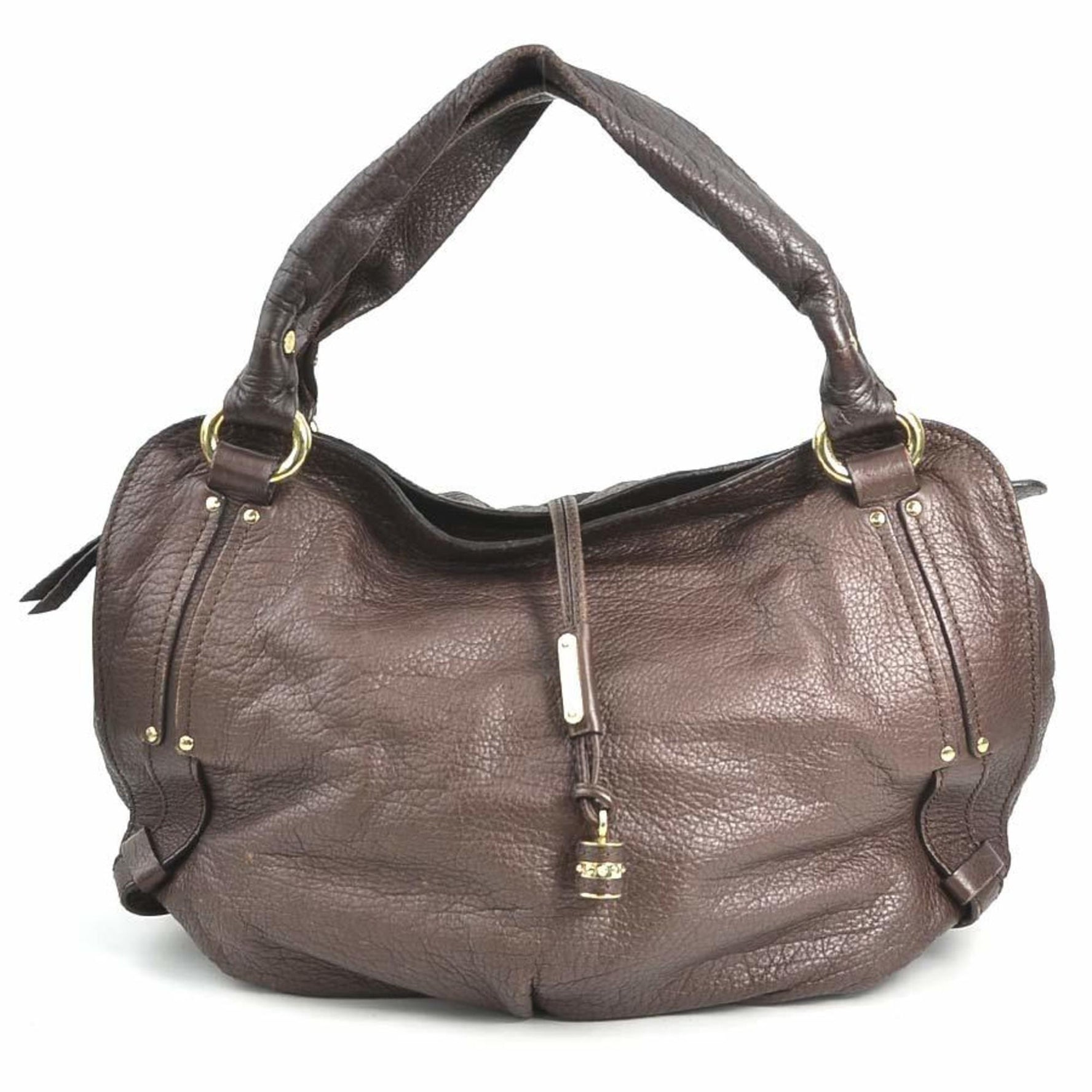 CELINE handbag leather dark brown gold women's e60111a