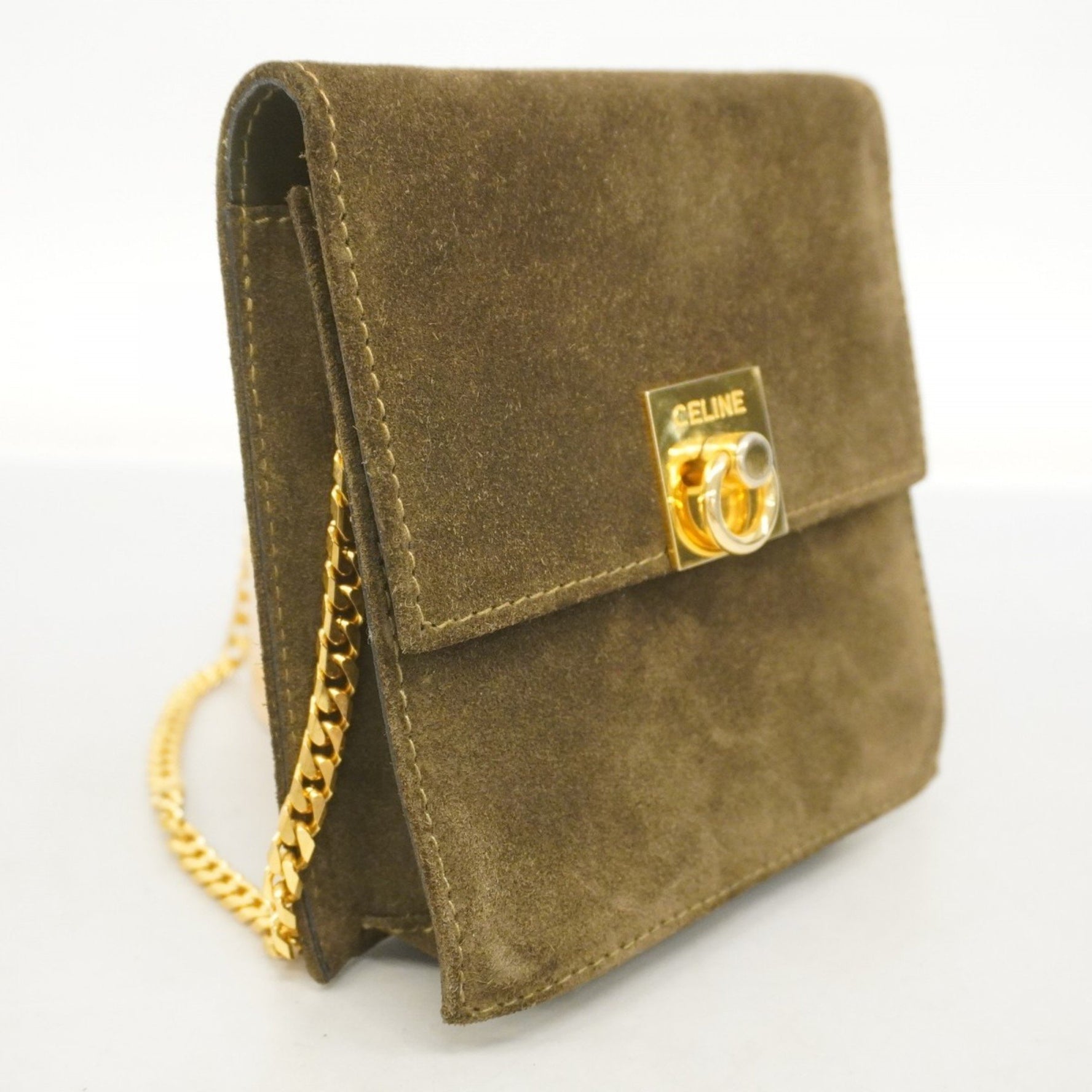 Celine Shoulder Bag Suede Brown Khaki