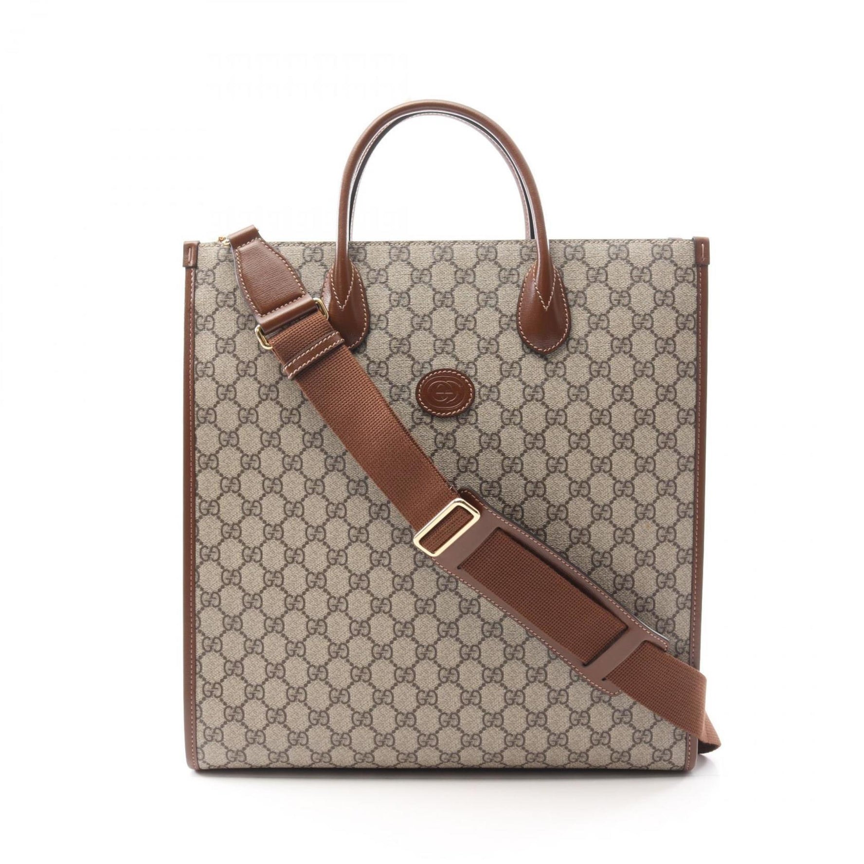 Gucci Interlocking G Medium Tote Bag, GG Supreme, Coated Canvas and Leather, Men's Beige Brown