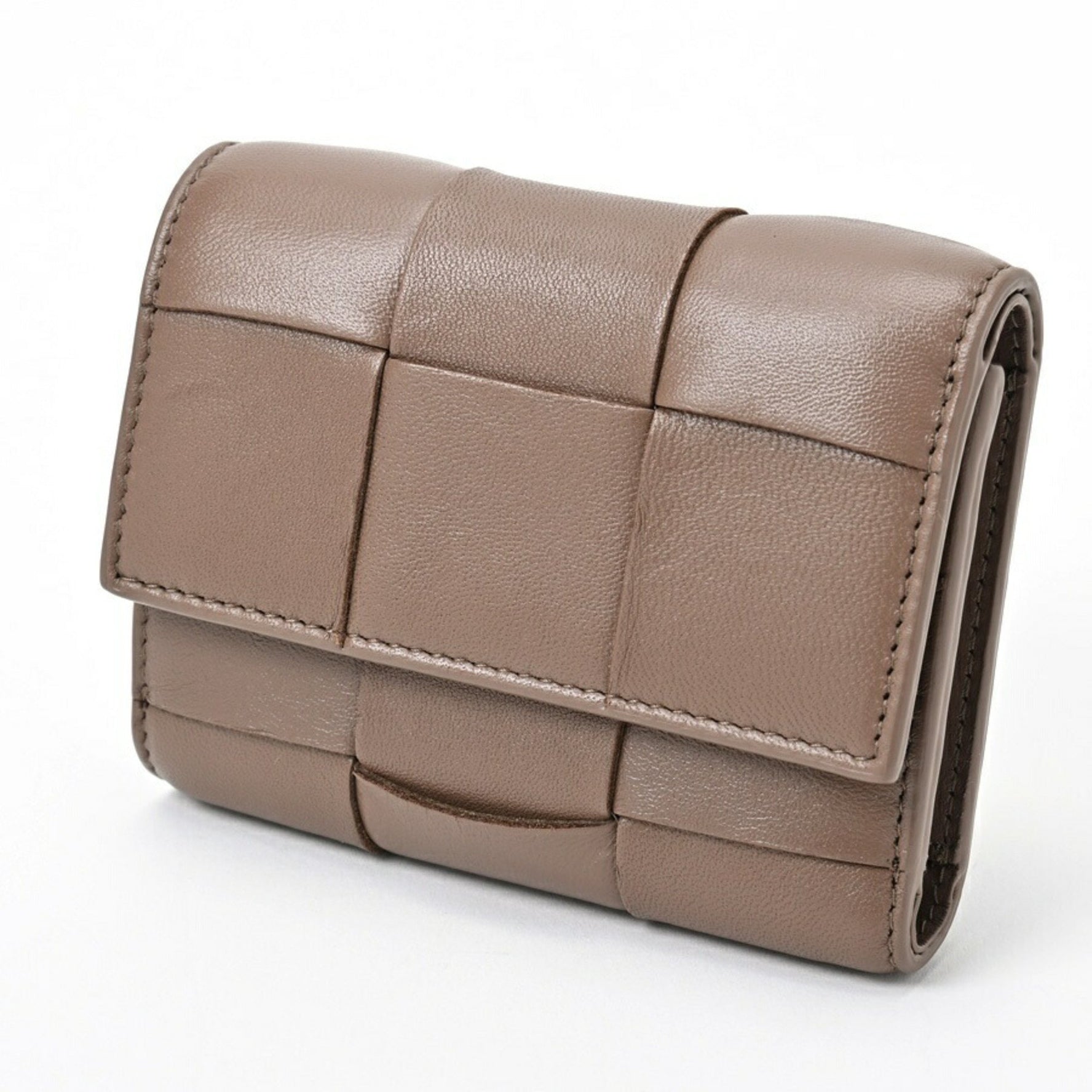 BOTTEGA VENETA Cassette Tri-fold Wallet Intrecciato Leather Taupe Gray