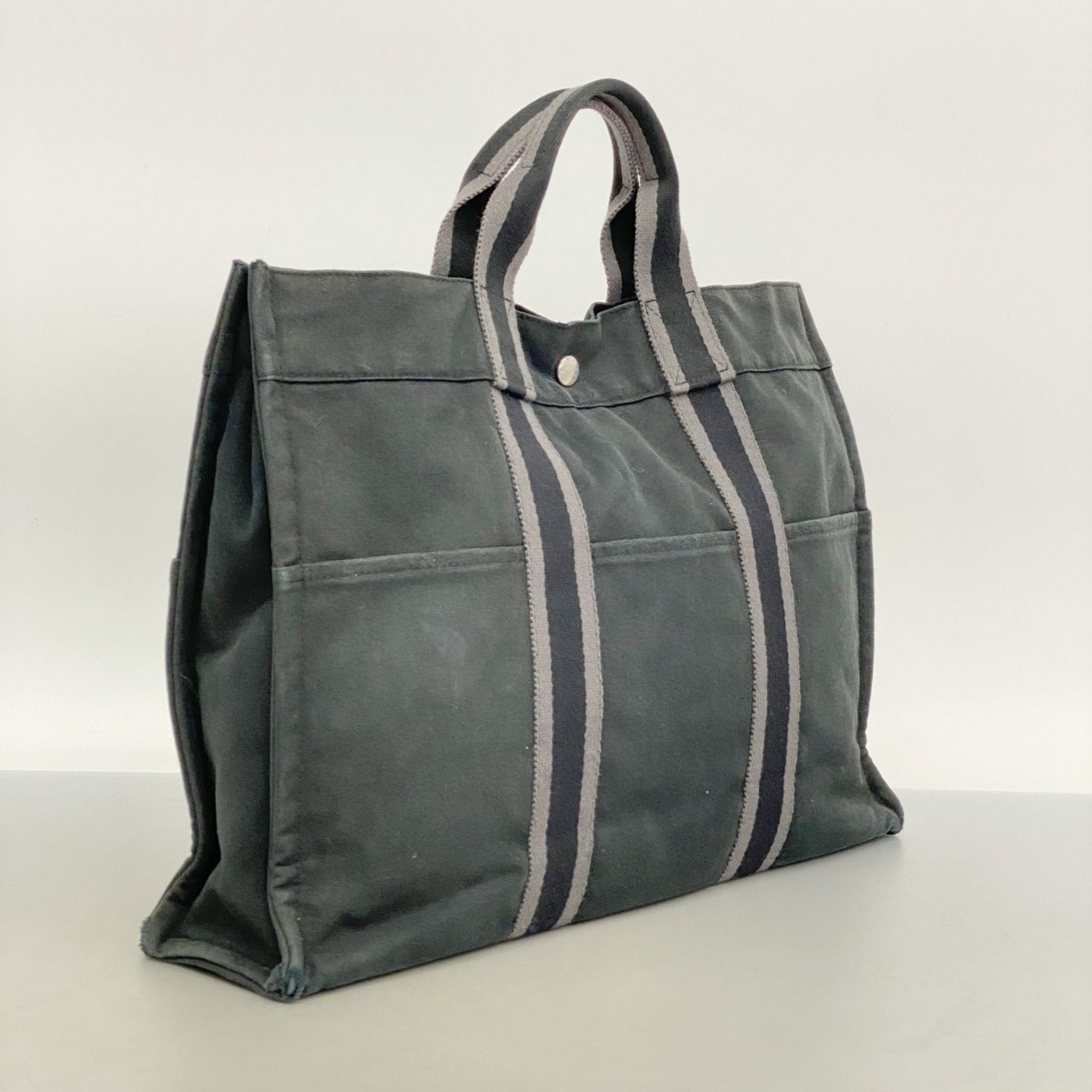 Hermes Hermès Foule MM Tote Bag, Canvas, Black, Men's and Women's