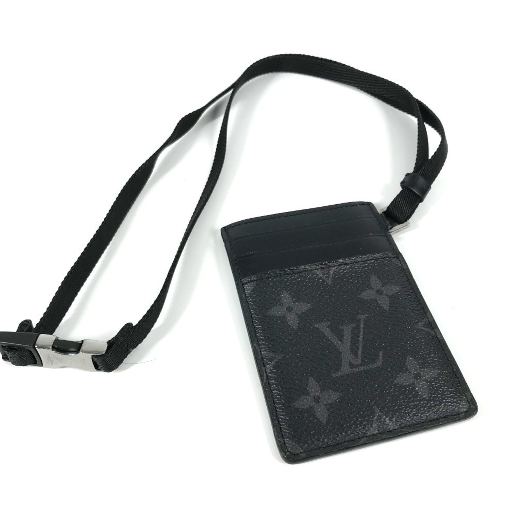 Louis Vuitton Monogram Eclipse Card Folder with Neck Strap Business Holder Pass Case Holder/Card Canvas Men's