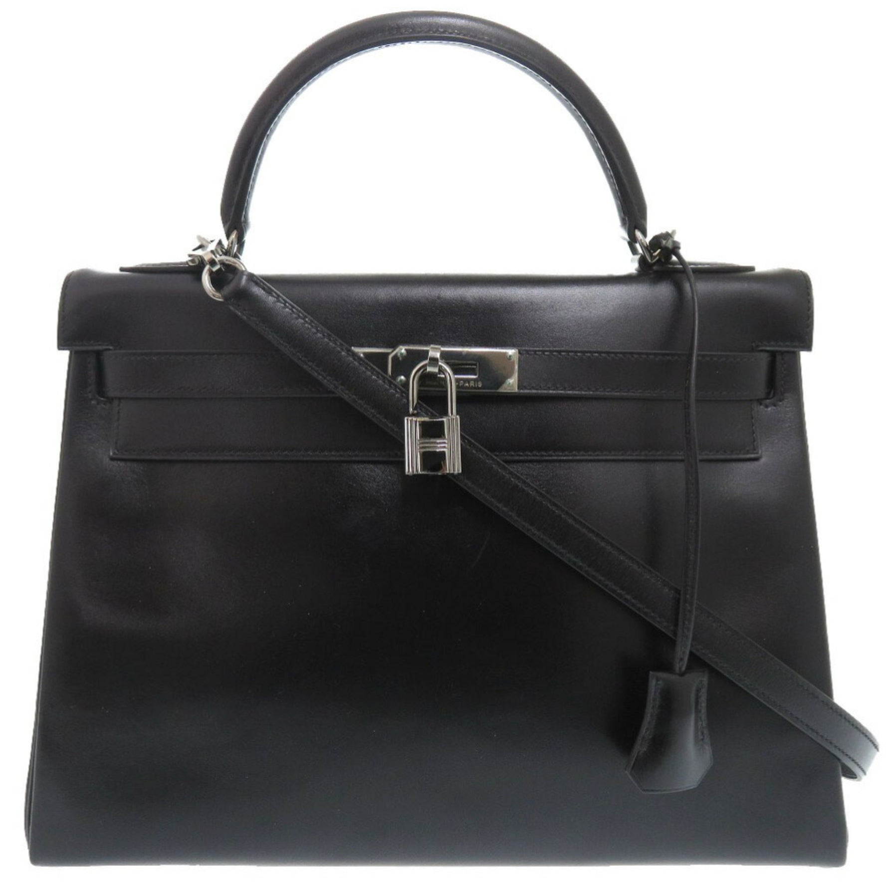 Hermes Kelly 32 Inner Stitching Box Calf Black Ruthenium Hardware G Stamp Handbag 0675 HERMES