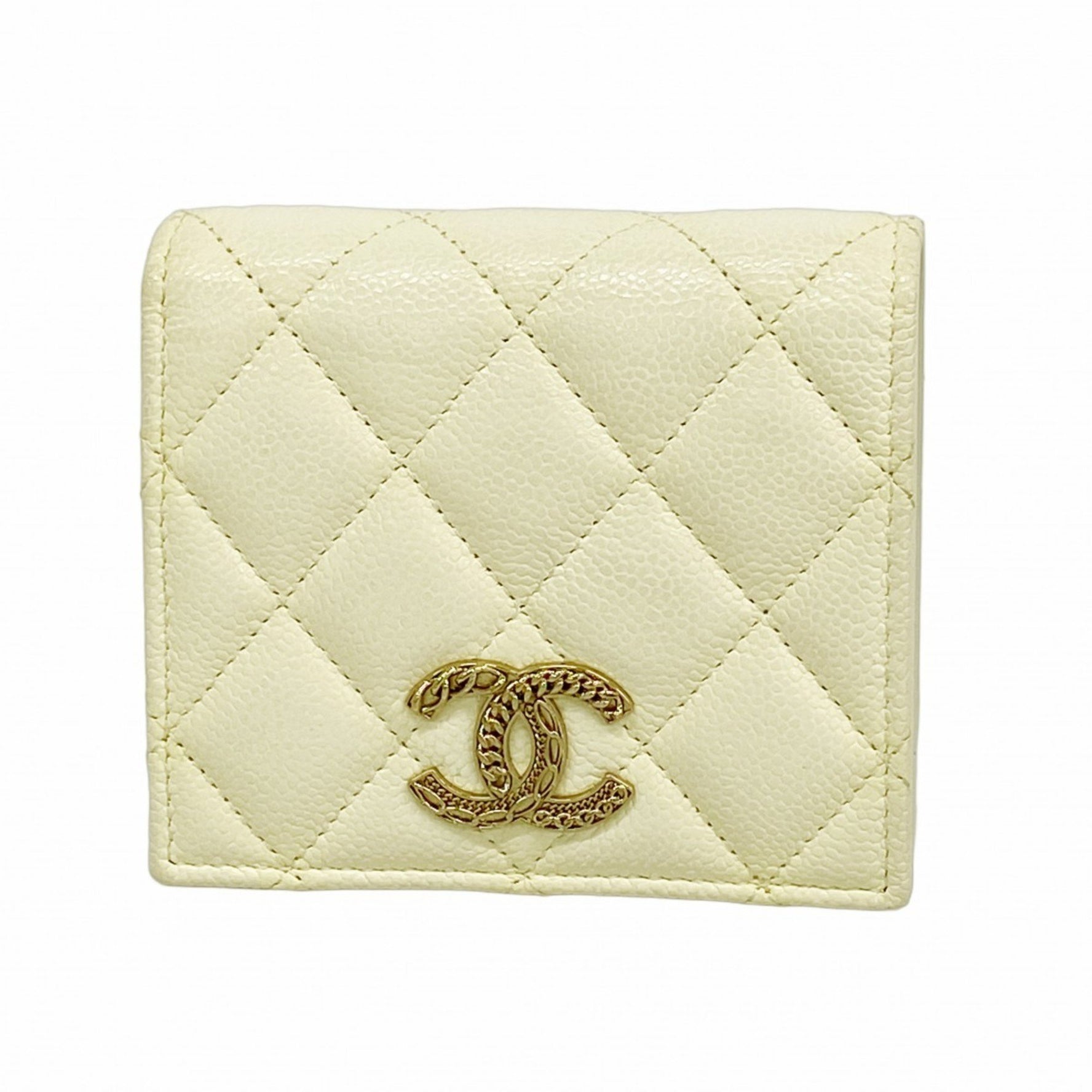 Chanel Matelasse Caviar Leather Wallet, White, Women's