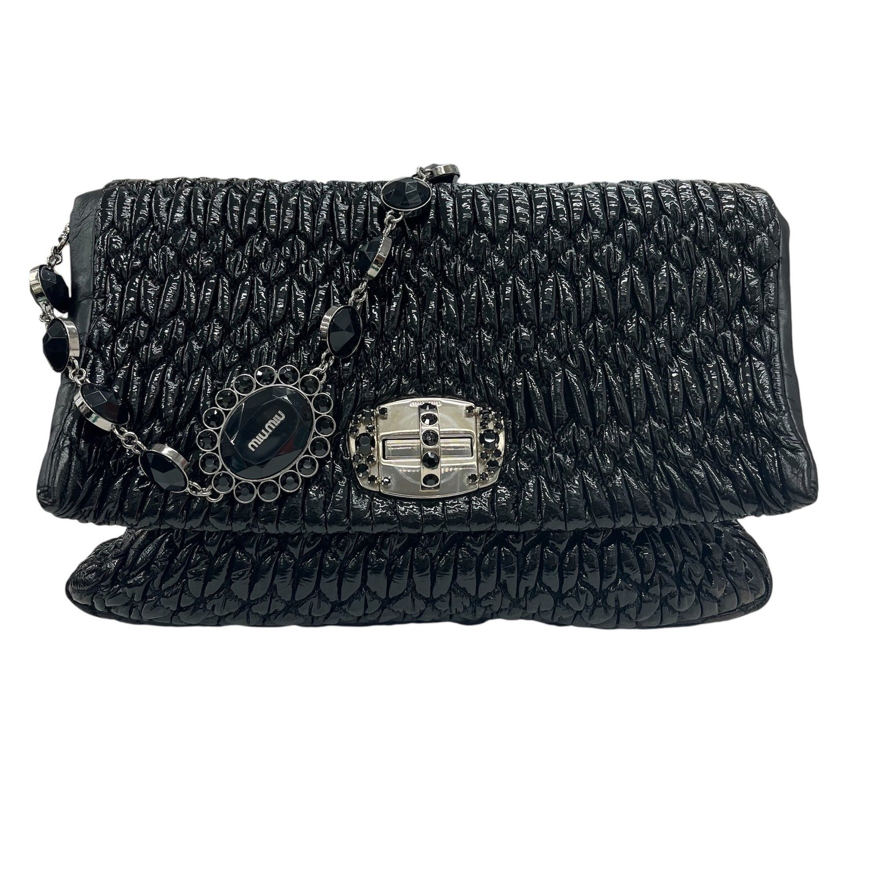 MIUMIU Miu Matelasse Jeweled Patent Bag Shoulder Clutch