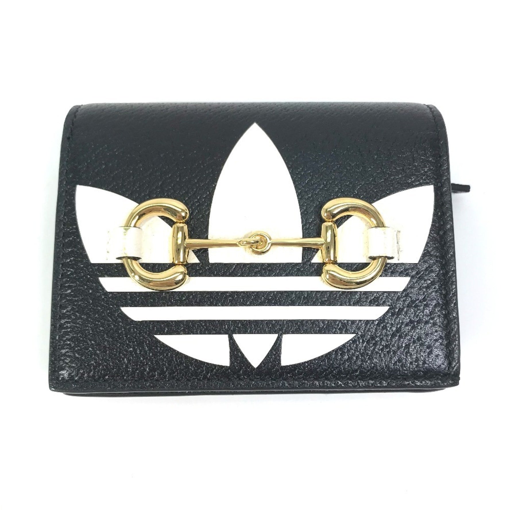 GUCCI logo adidas collaboration shoulder wallet/pochette/bifold wallet in black leather