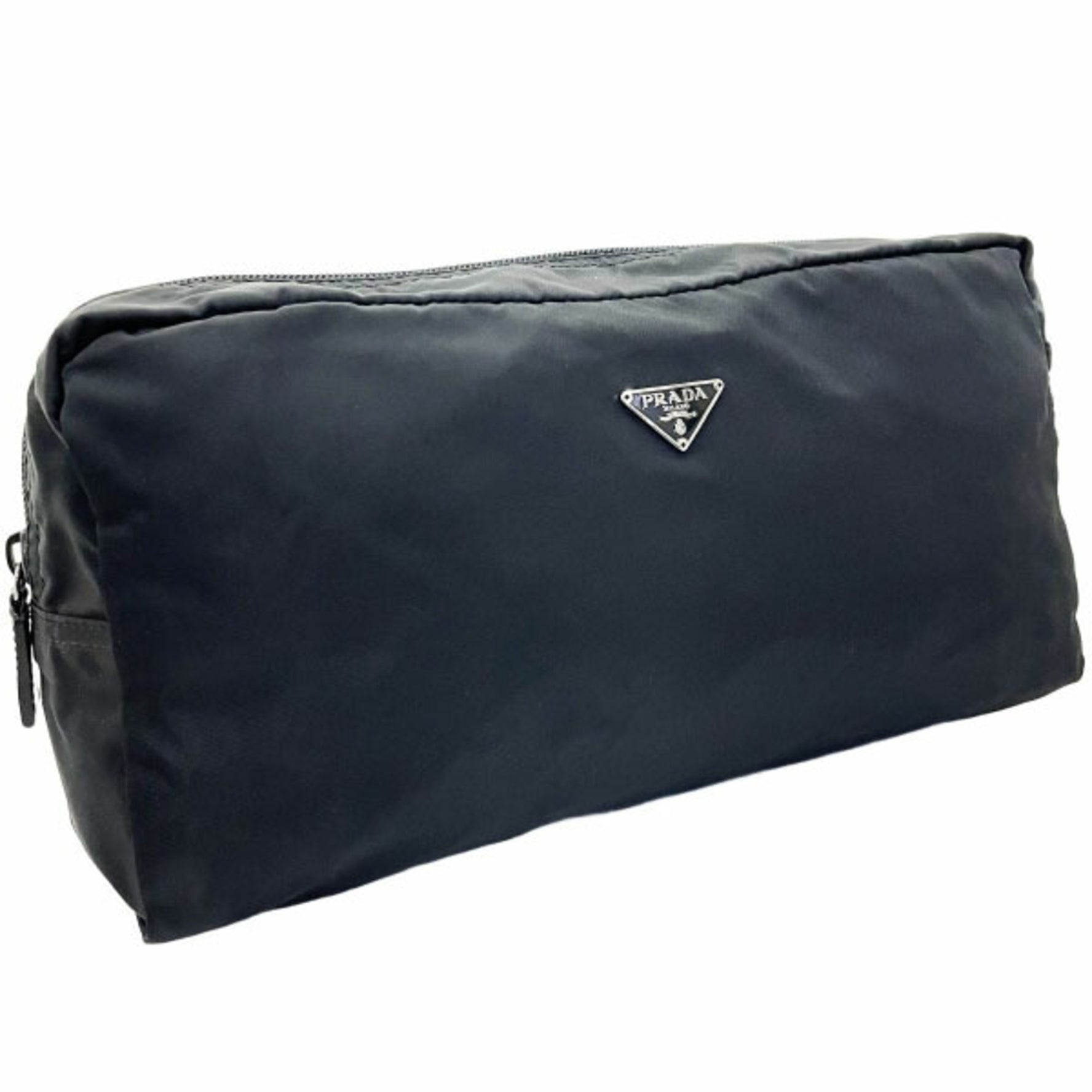 Prada Pouch Triangle Nylon Black Plate Tick Multi Bag in NERO