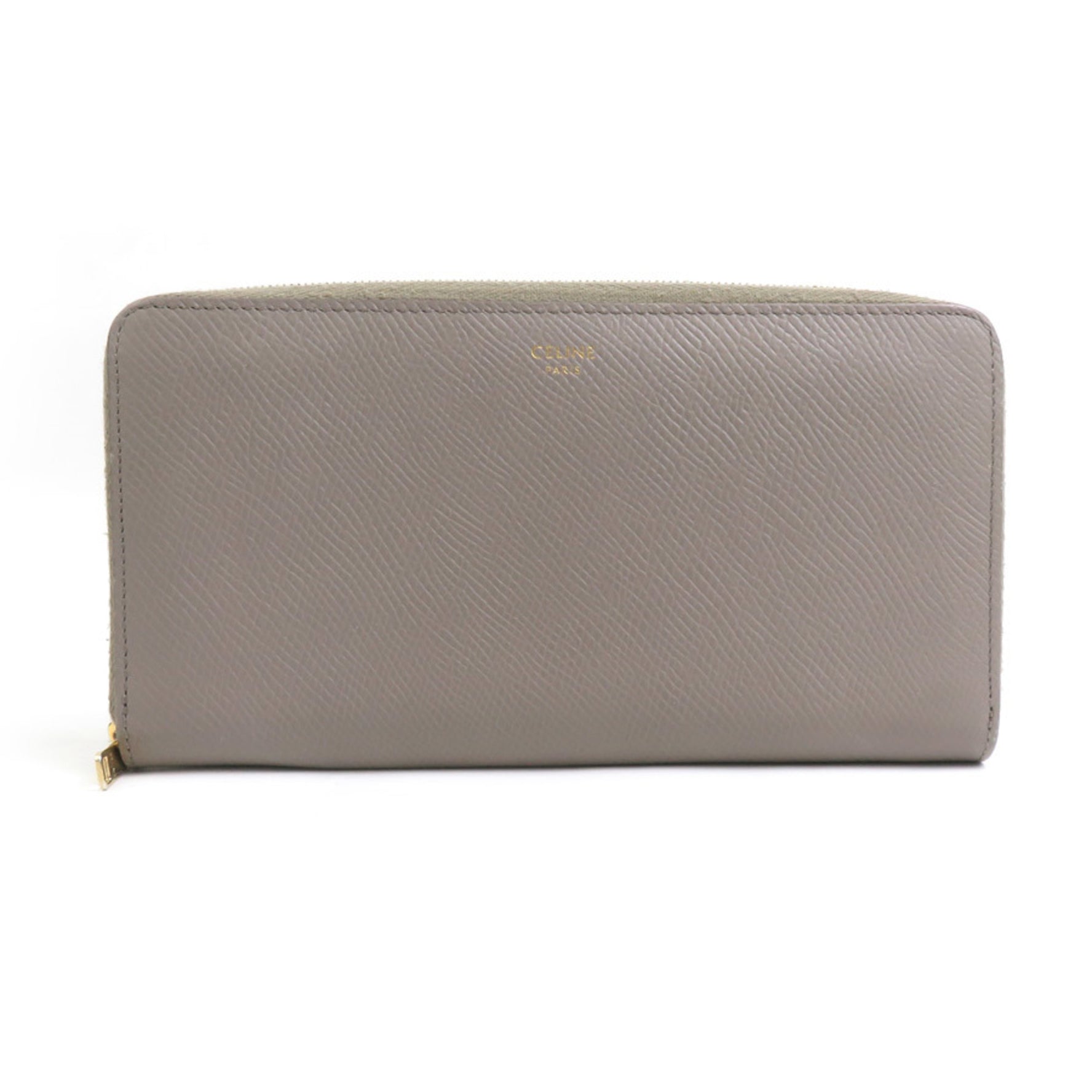 CELINE Round Long Wallet Leather Greige