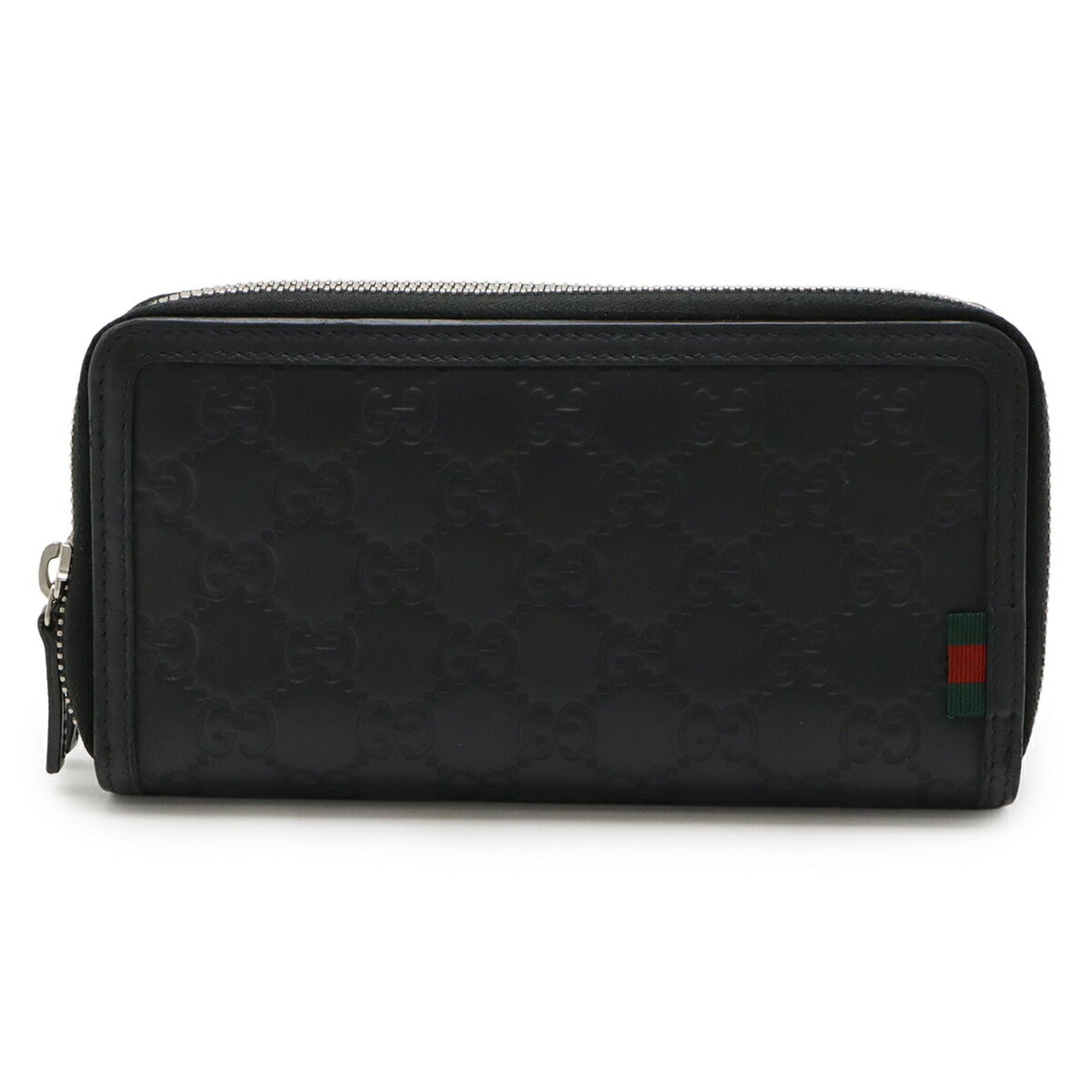 GUCCI Guccissima Round Long Wallet with Double Zip Travel Case and Organizer, Rubber-Coated Leather, Black,