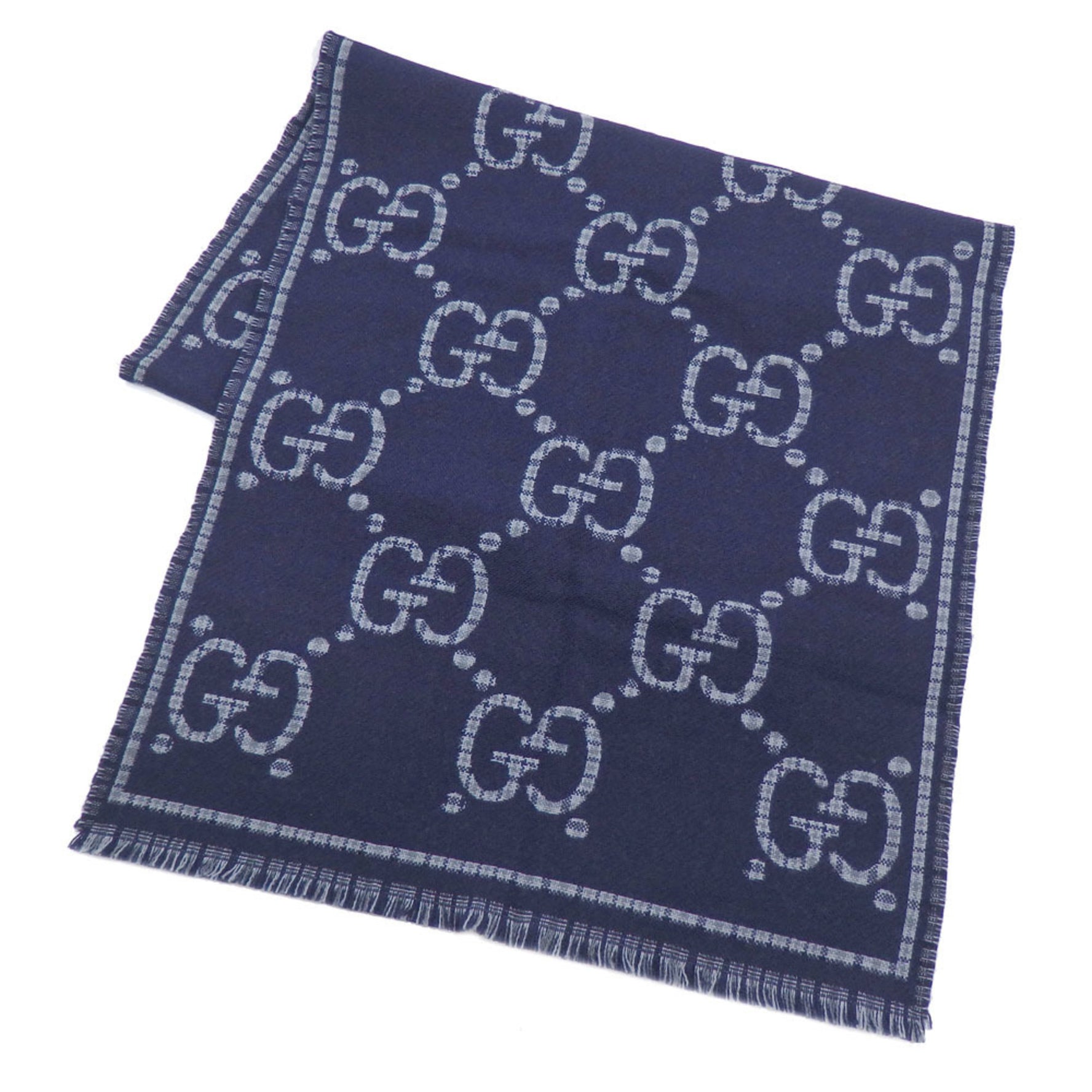Gucci Check GG Wool Scarf/Muffler Gray/Blue