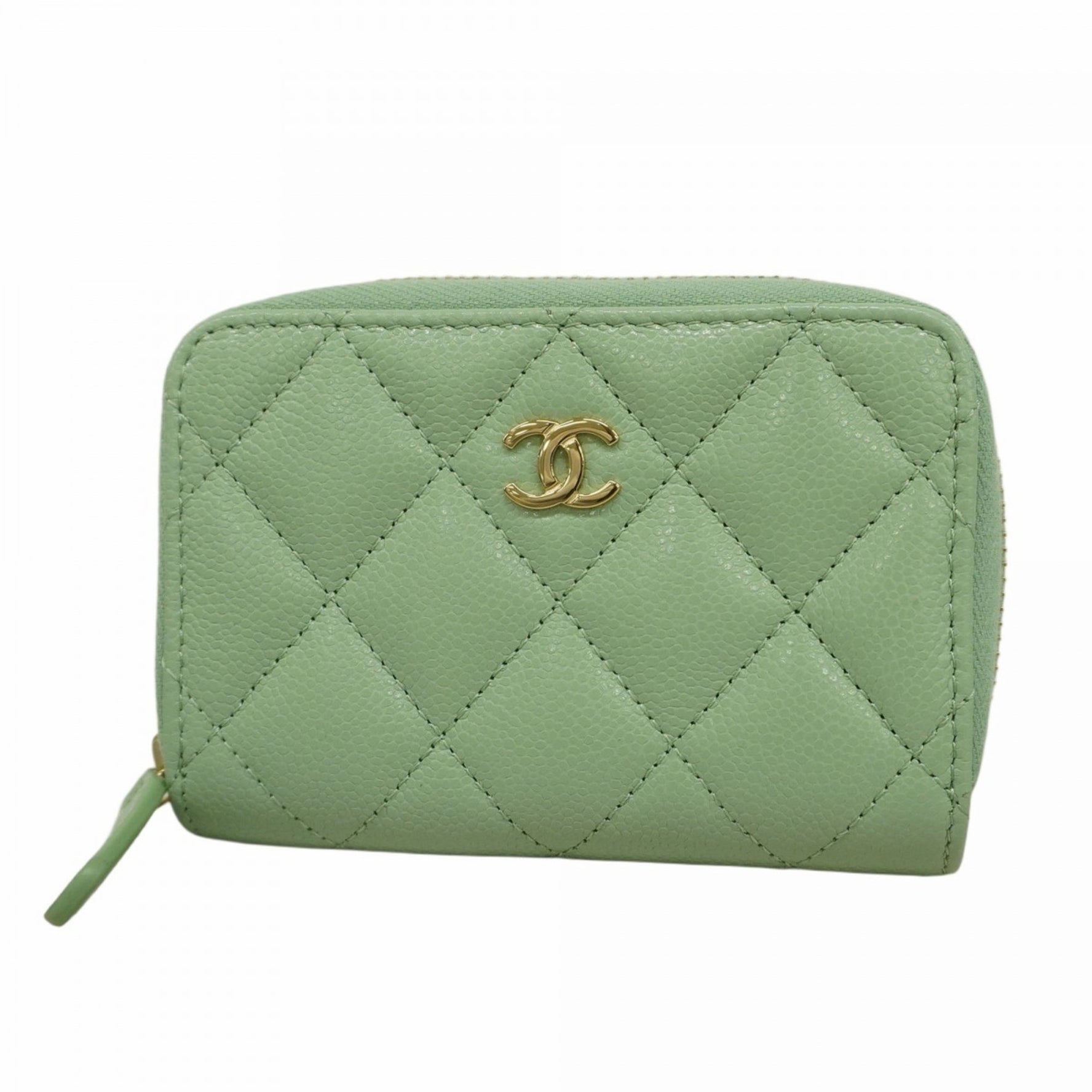 Chanel Matelasse Wallet/Coin Case in Mint and Champagne Caviar Leather