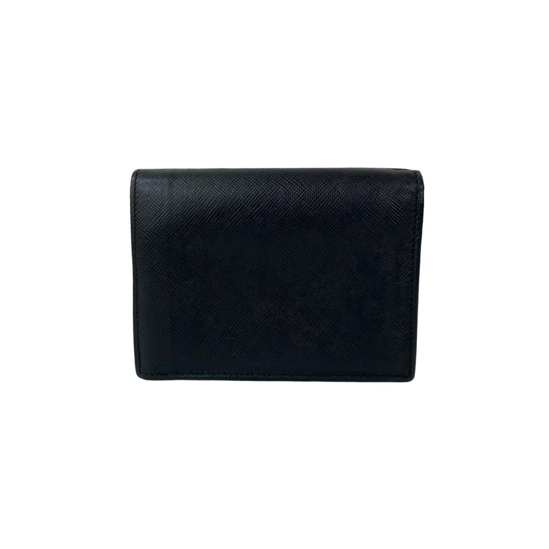 PRADA Triangle Logo Hardware Saffiano Leather Bi-fold Mini Wallet