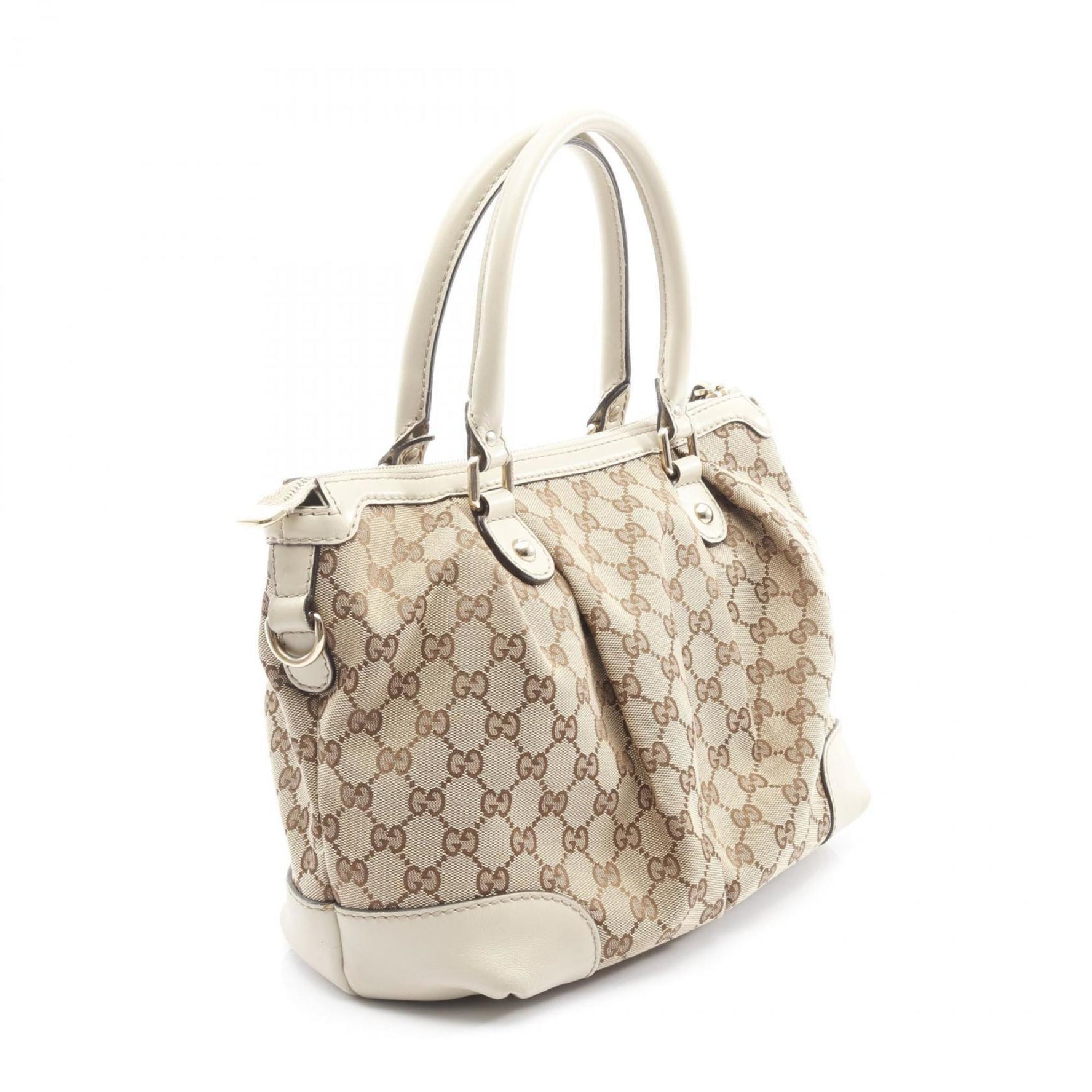 Gucci Sukey GG Canvas Handbag, and Leather, Beige Ivory