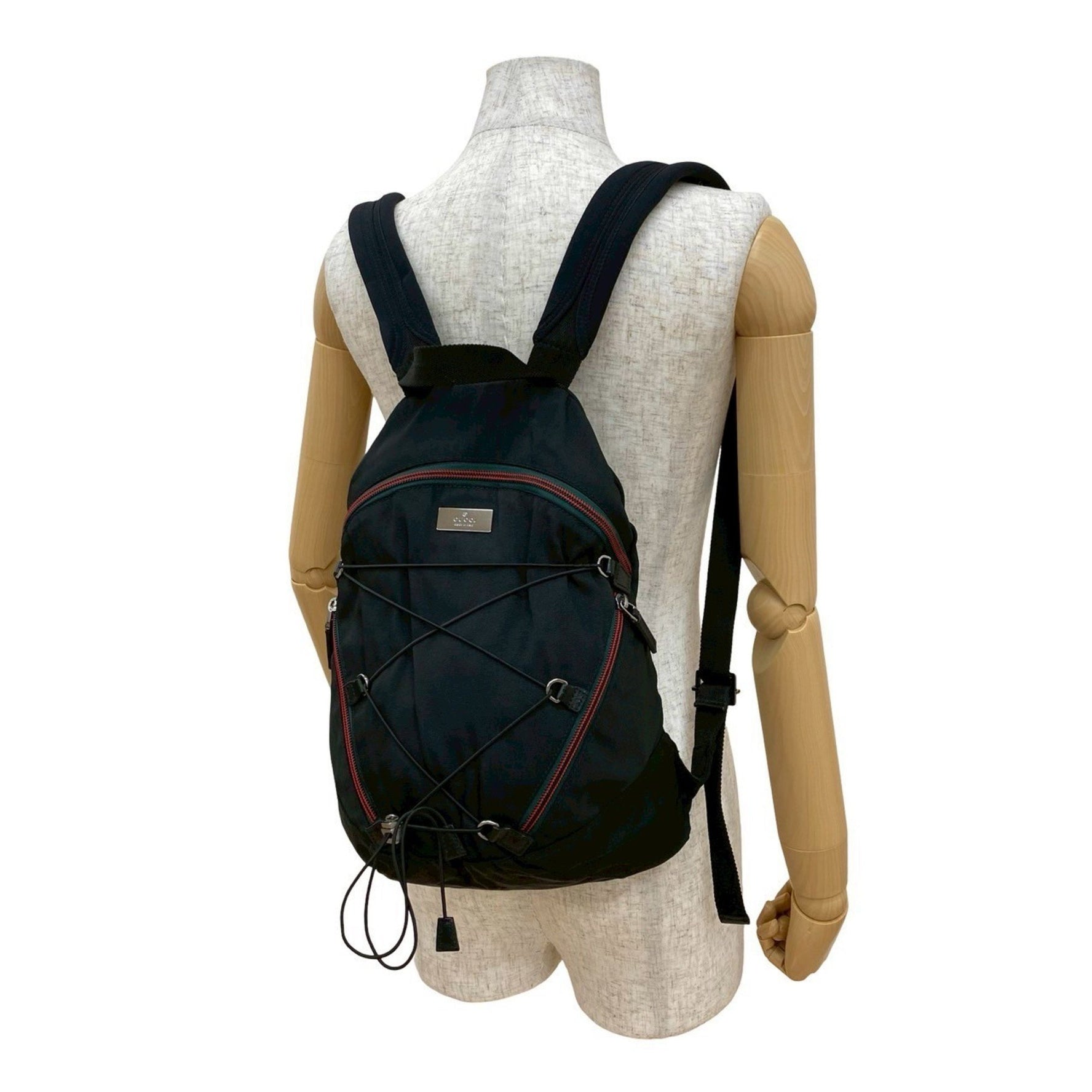 GUCCI Logo Sherry Line Nylon Leather Backpack Daypack Black