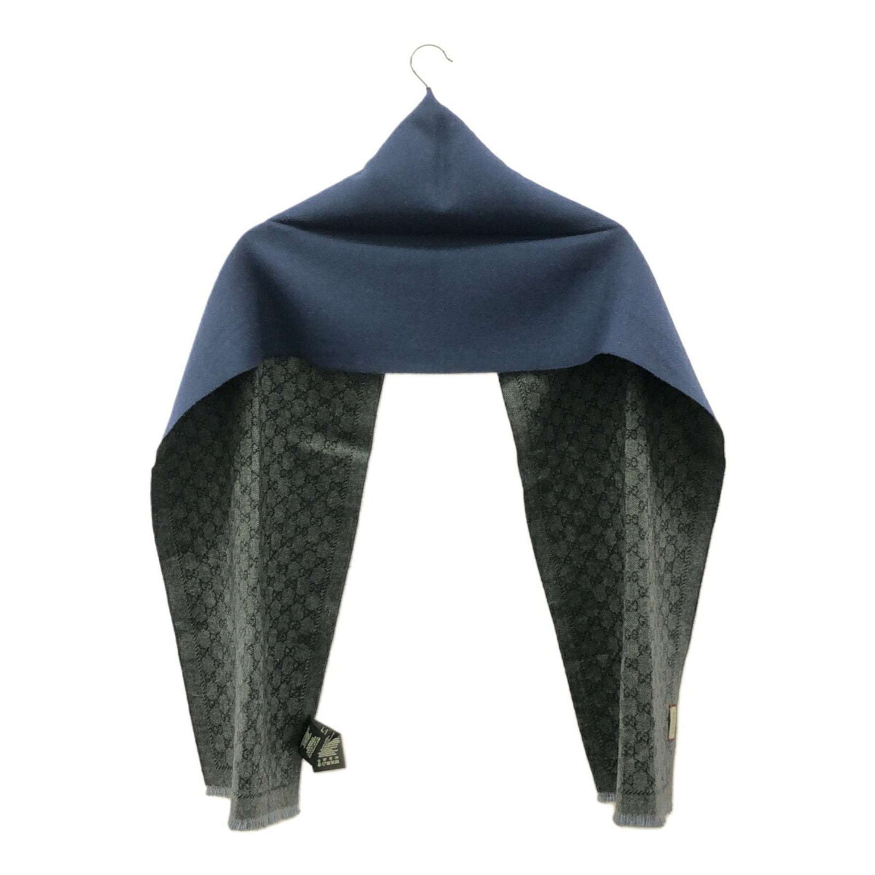 GUCCI Scarf GG Jacquard Wool Pattern Gray Navy Mikunigaoka Store
