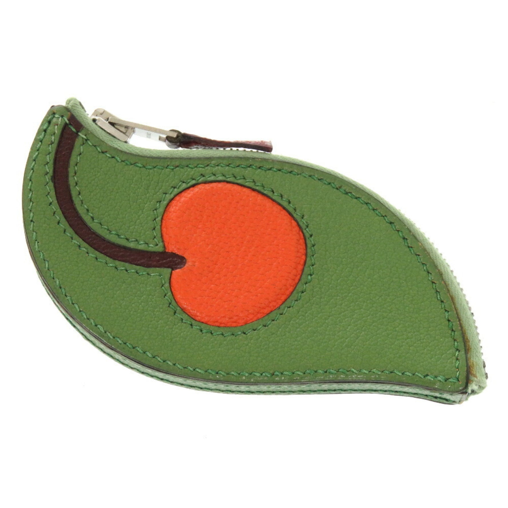 Hermes Tutti Frutti Cherry Cushvel Green Orange E Stamp Coin Case Purse 1622