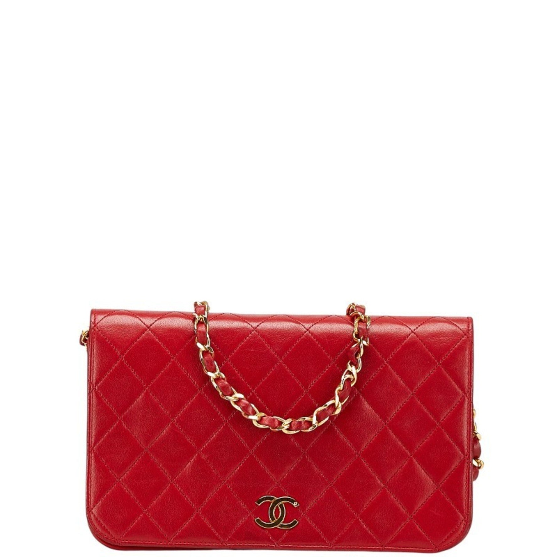 CHANEL Coco Mark Matelasse Chain Shoulder Bag in Red Lambskin
