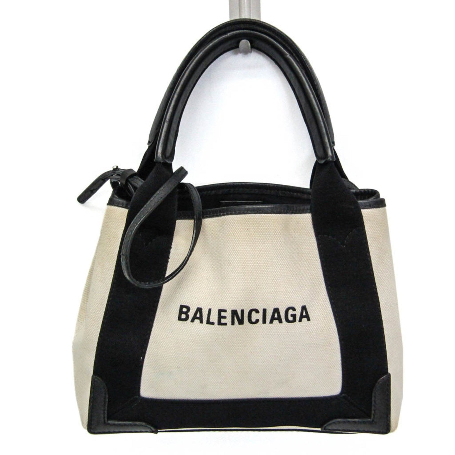 Balenciaga Navy Cabas XS Women's Canvas,Leather Handbag,Shoulder Bag Black,Cream