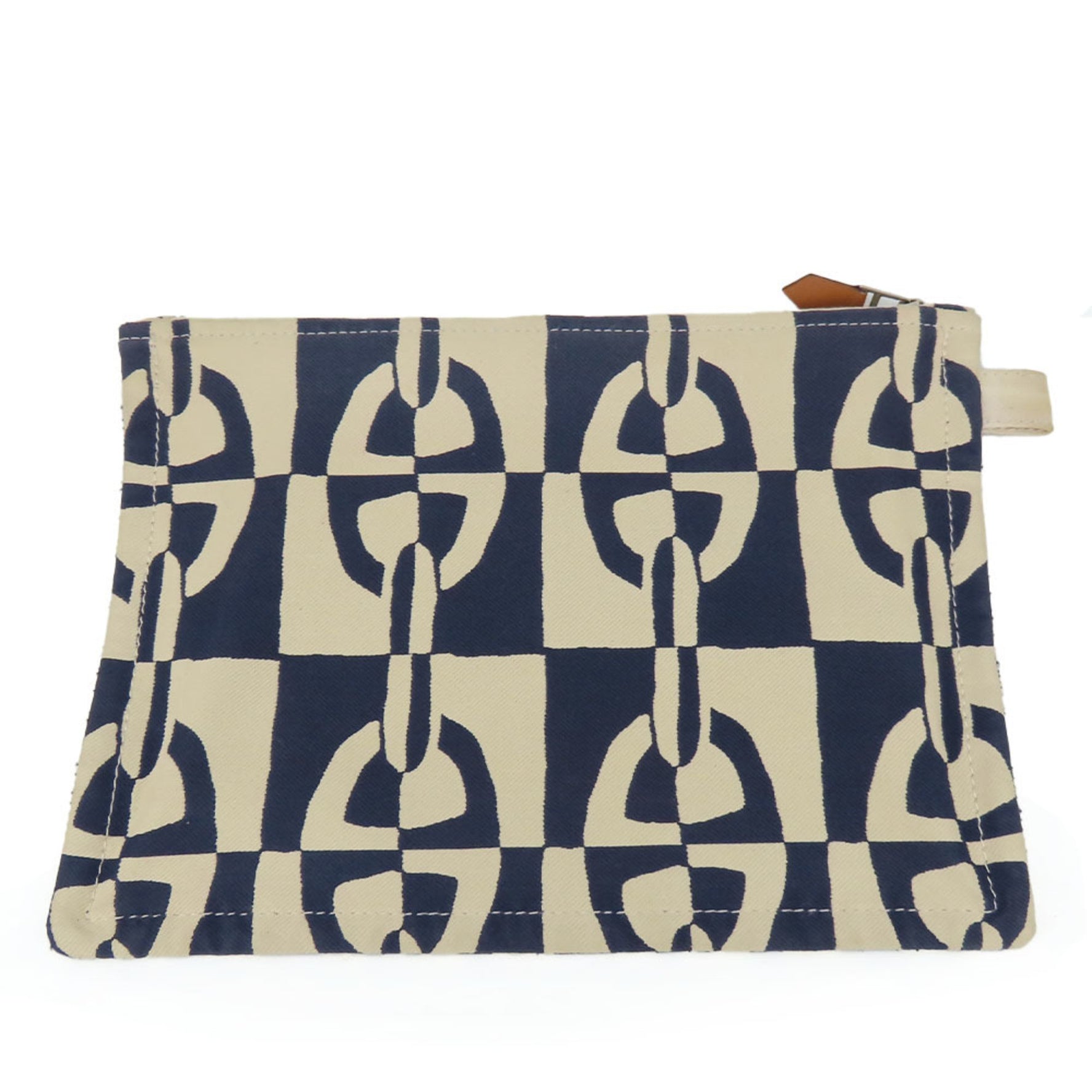 Hermes Pouch Truss Flat GM Chaine d'Ancre Canvas Navy Ivory Clutch Bag Women's HERMES
