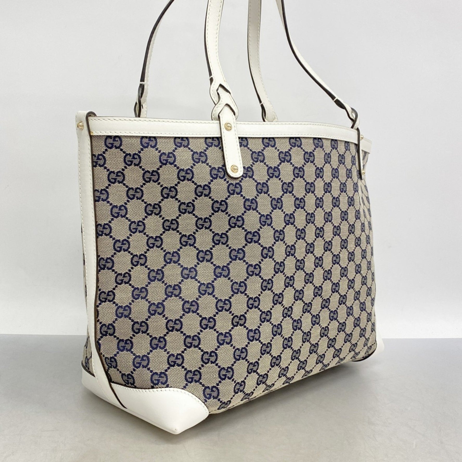 Gucci GG Canvas Tote Bag Beige Navy White Champagne