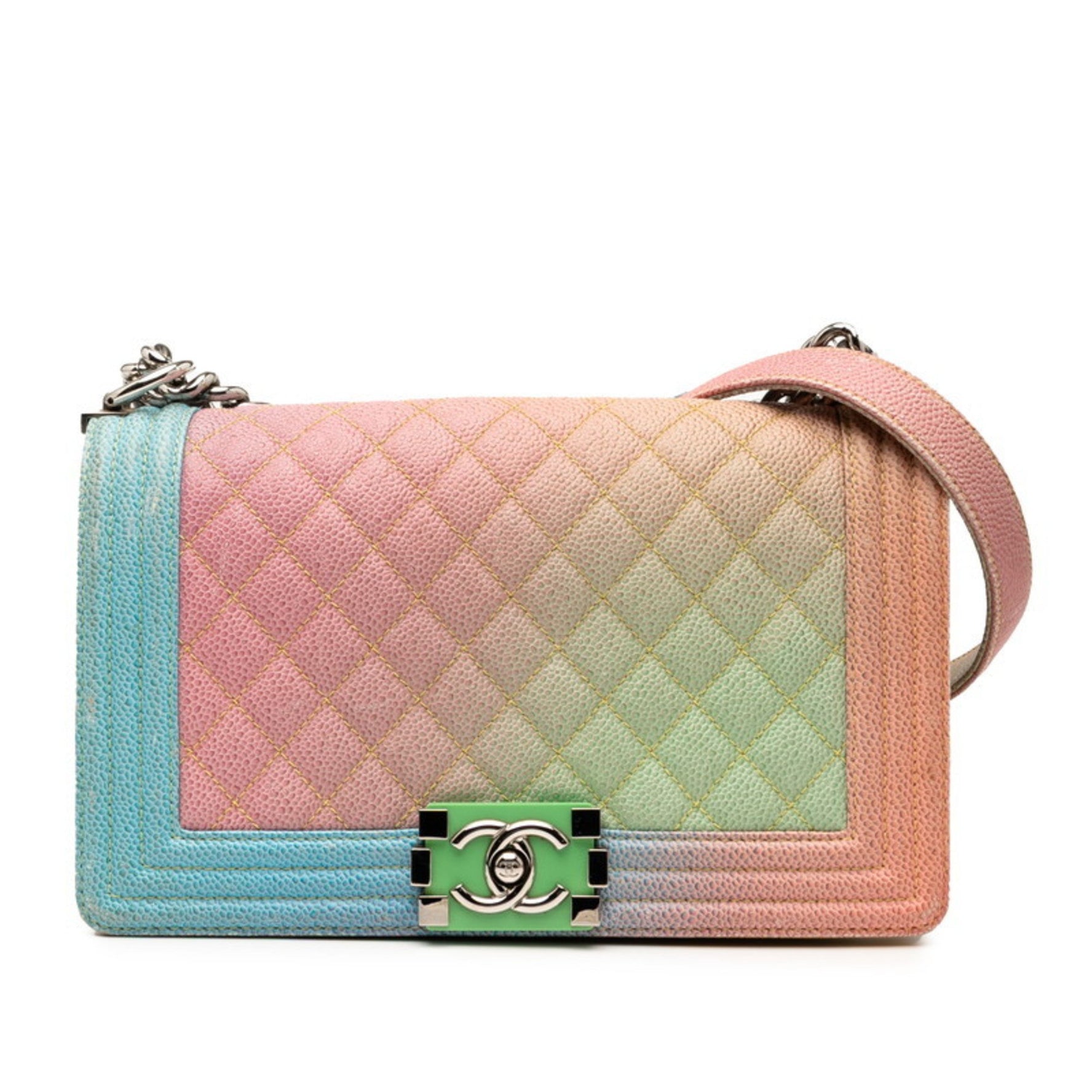 CHANEL Boy Coco Mark Chain Shoulder Bag in Multicolored Caviar Skin