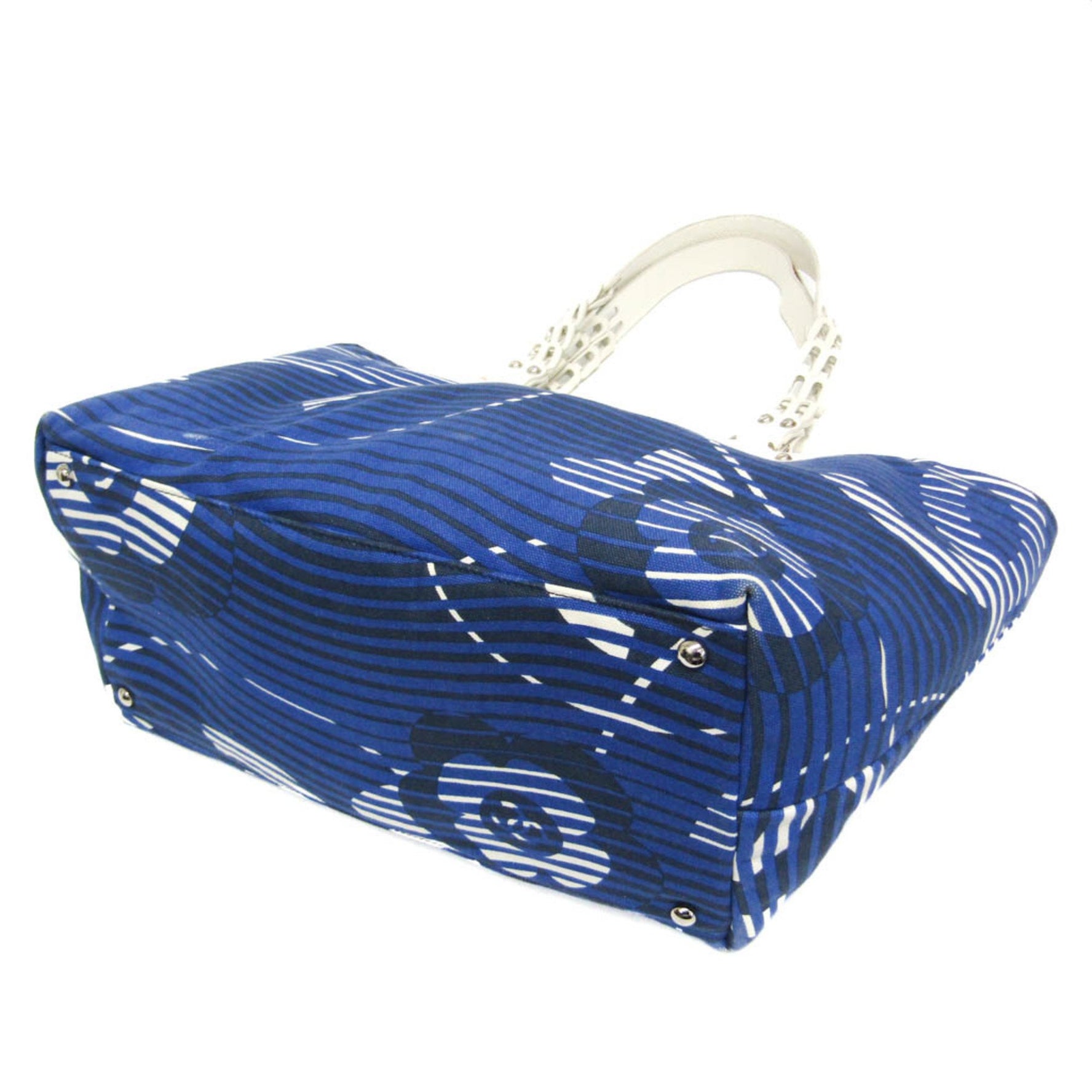 Chanel Cruise Lines Women's Canvas,Leather Tote Bag Blue,White