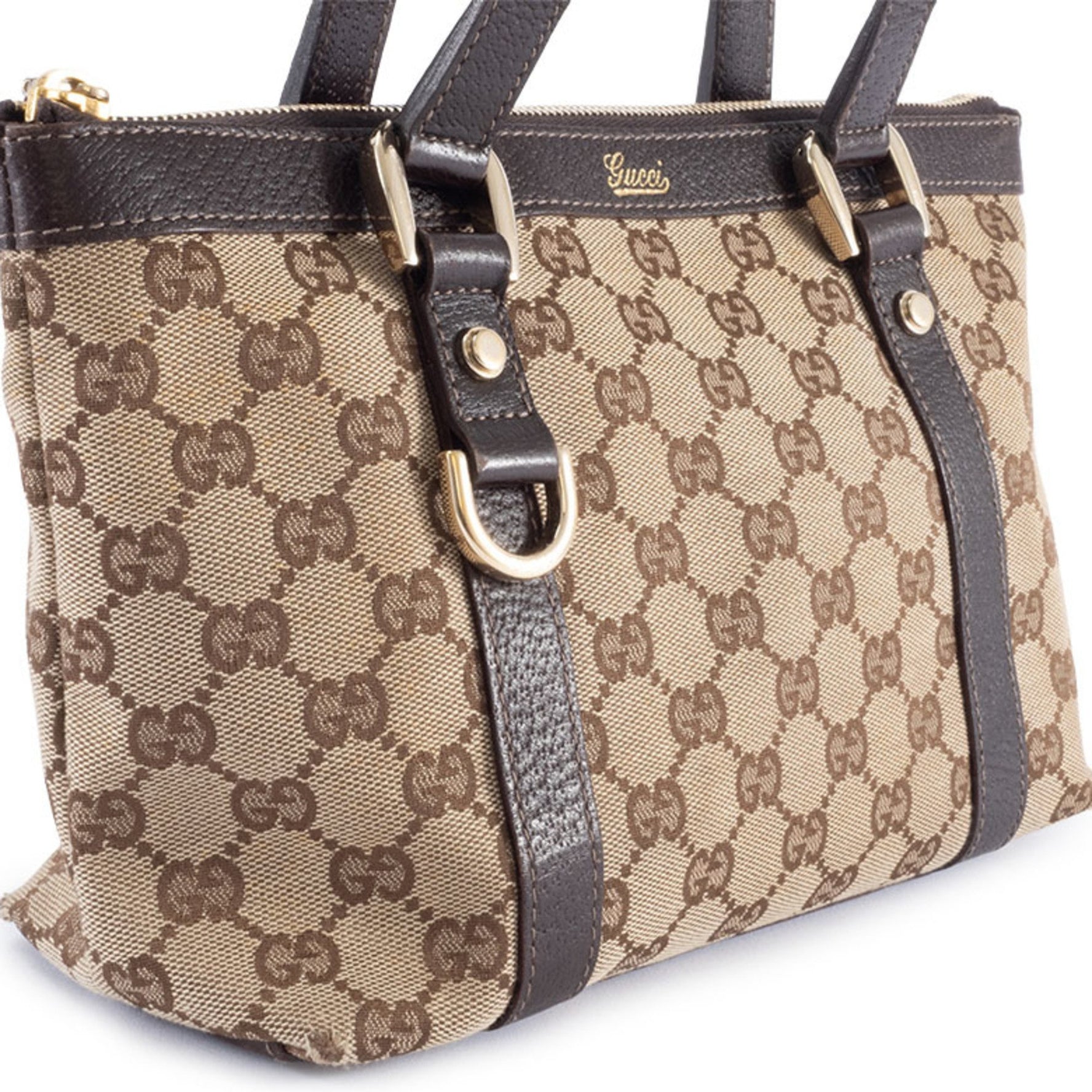 Gucci GG Canvas Tote Bag Leather Beige Brown Mini Handbag