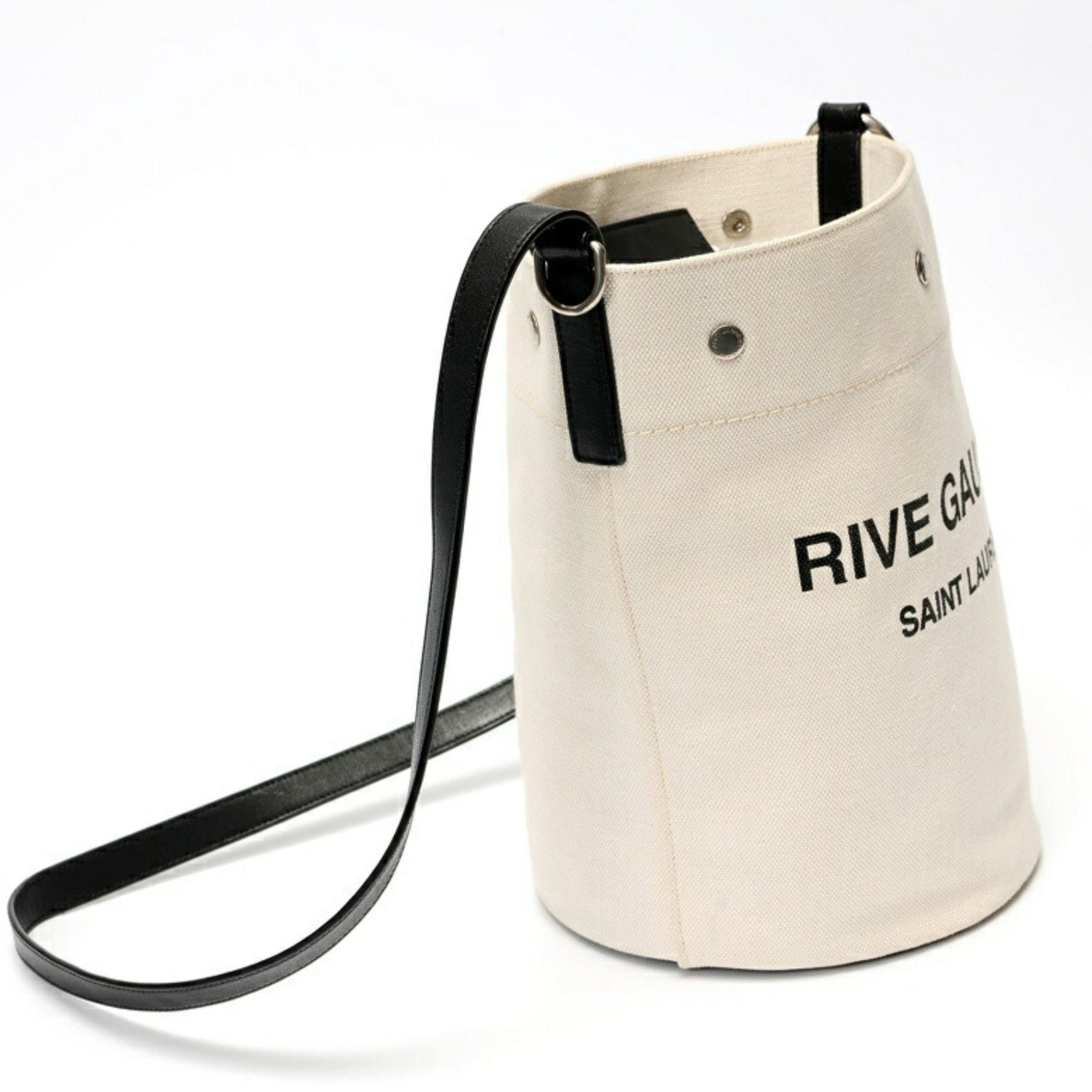 Saint Laurent SAINT LAURENT Rive Gauche Shoulder Bag Bucket Canvas Natural/Black S-158041