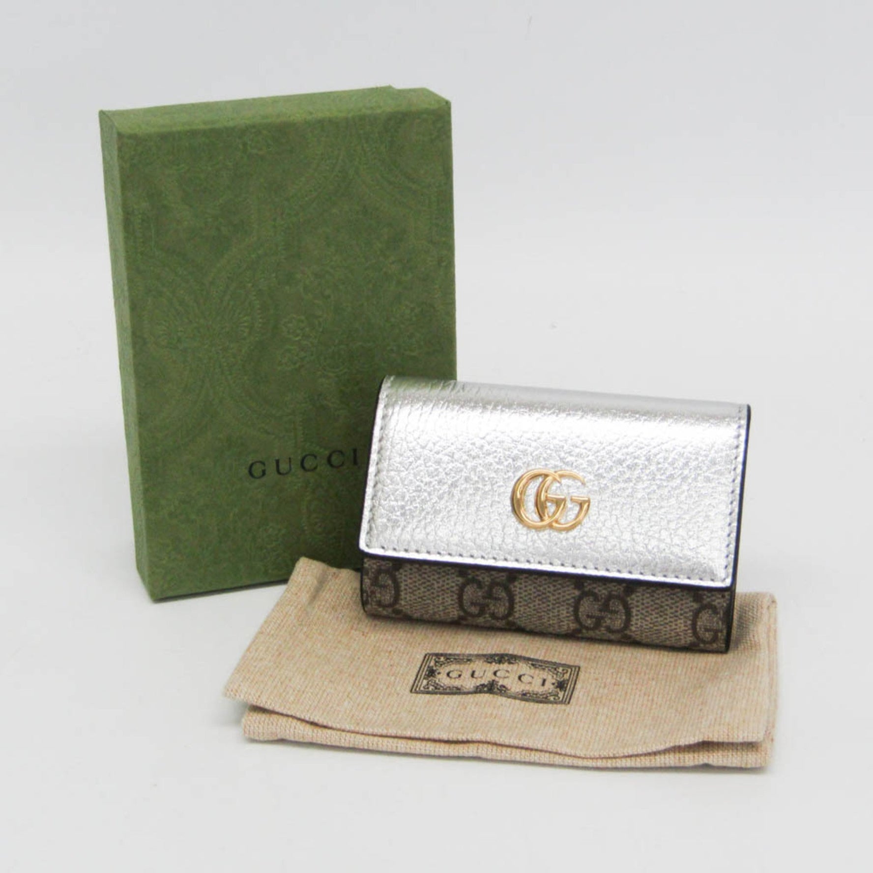 Gucci GG Marmont Men,Women Leather GG Supreme Key Case Beige,Silver