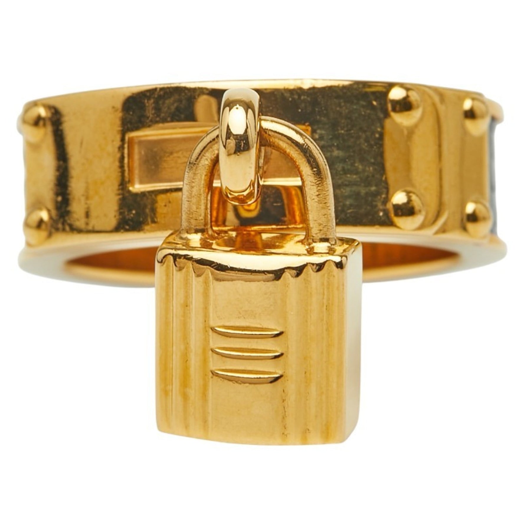 Hermes Kelly Cadena Motif Scarf Ring in Gold and Plated Lizard Leather