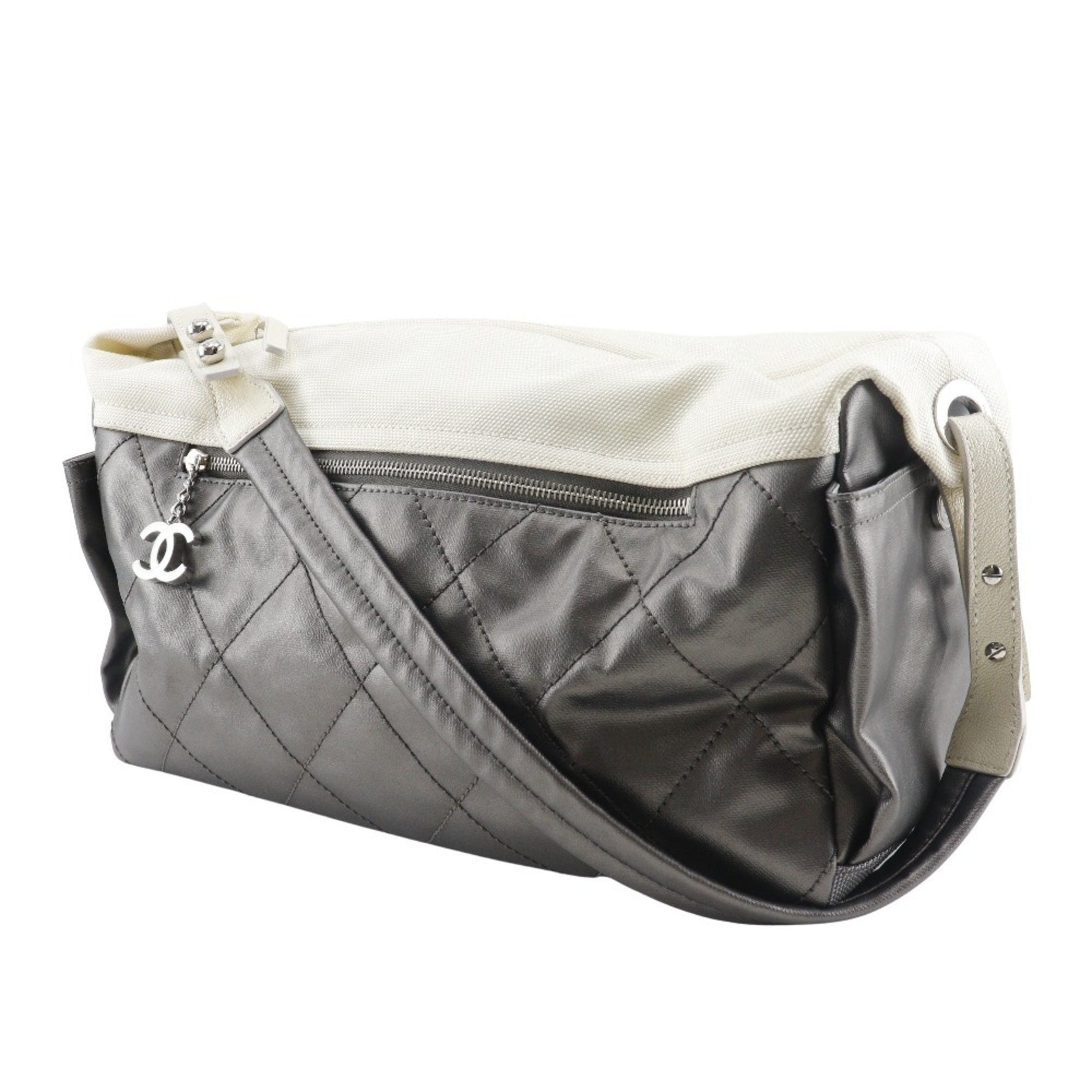 CHANEL Paris Biarritz Shoulder Bag Matelasse A34206 Coated Canvas Silver Women's