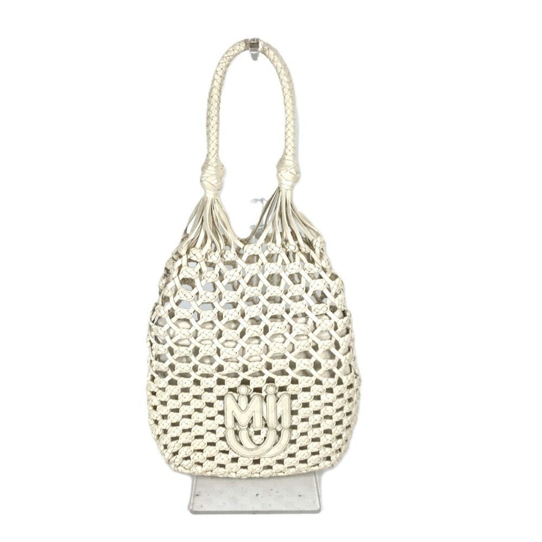 Miu Miu MIU Miu Logo Mesh Shoulder Bag Beach Leather