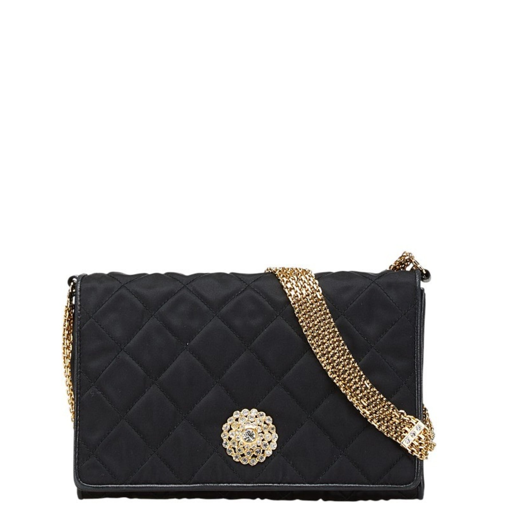 CHANEL Matelasse Rhinestone Chain Shoulder Bag in Satin and Leather